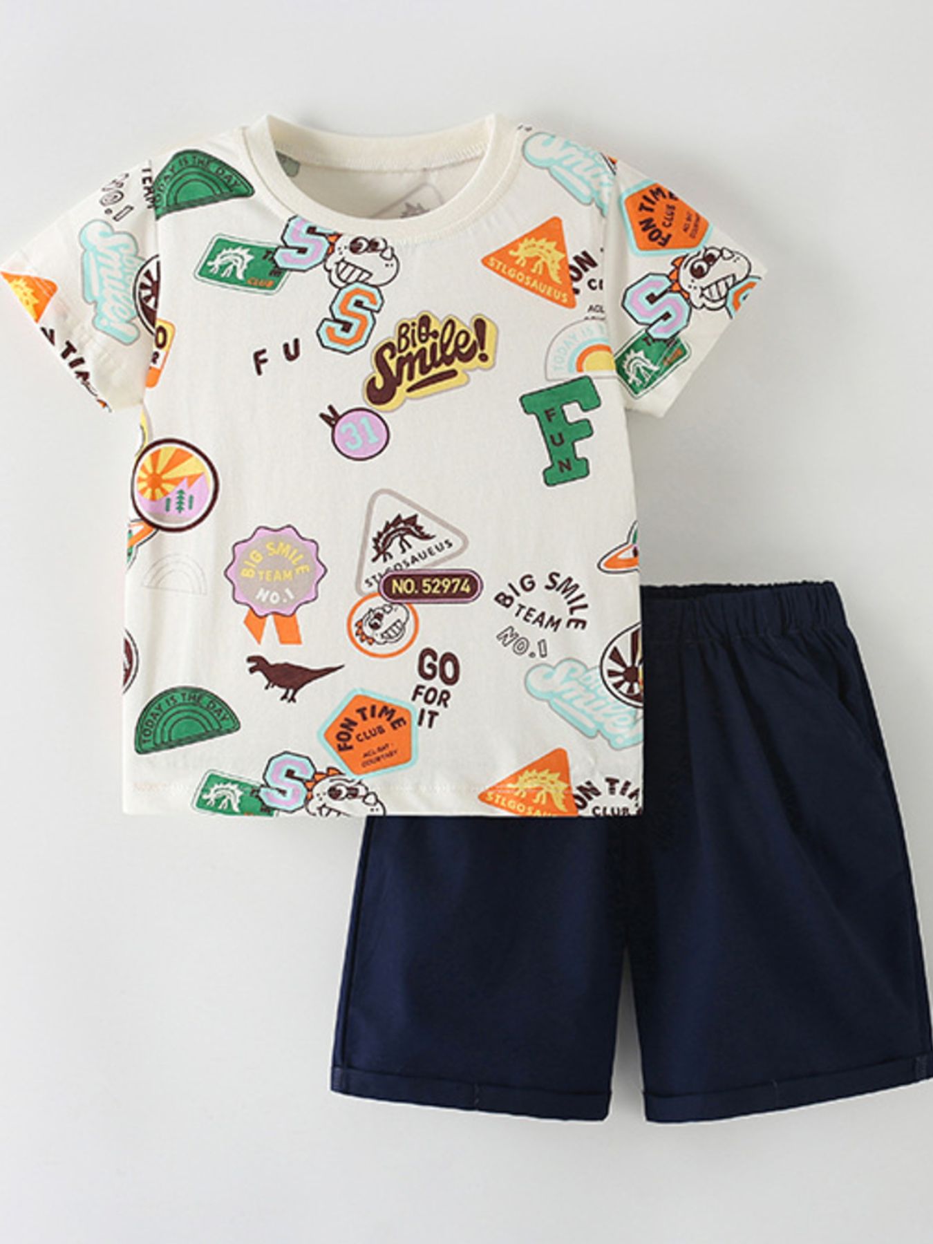 Children's Dinosaur Patch Graphic Tee and Shorts Set