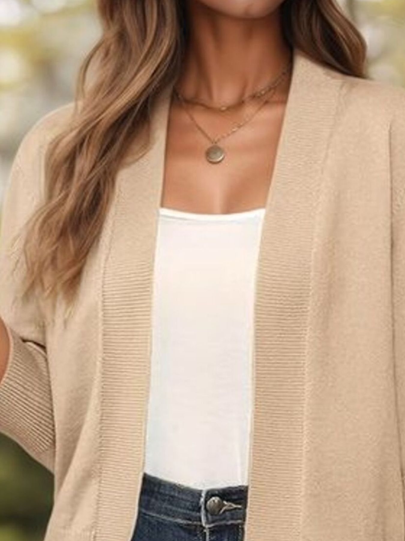 Open Front Ribbed Hem Cardigan