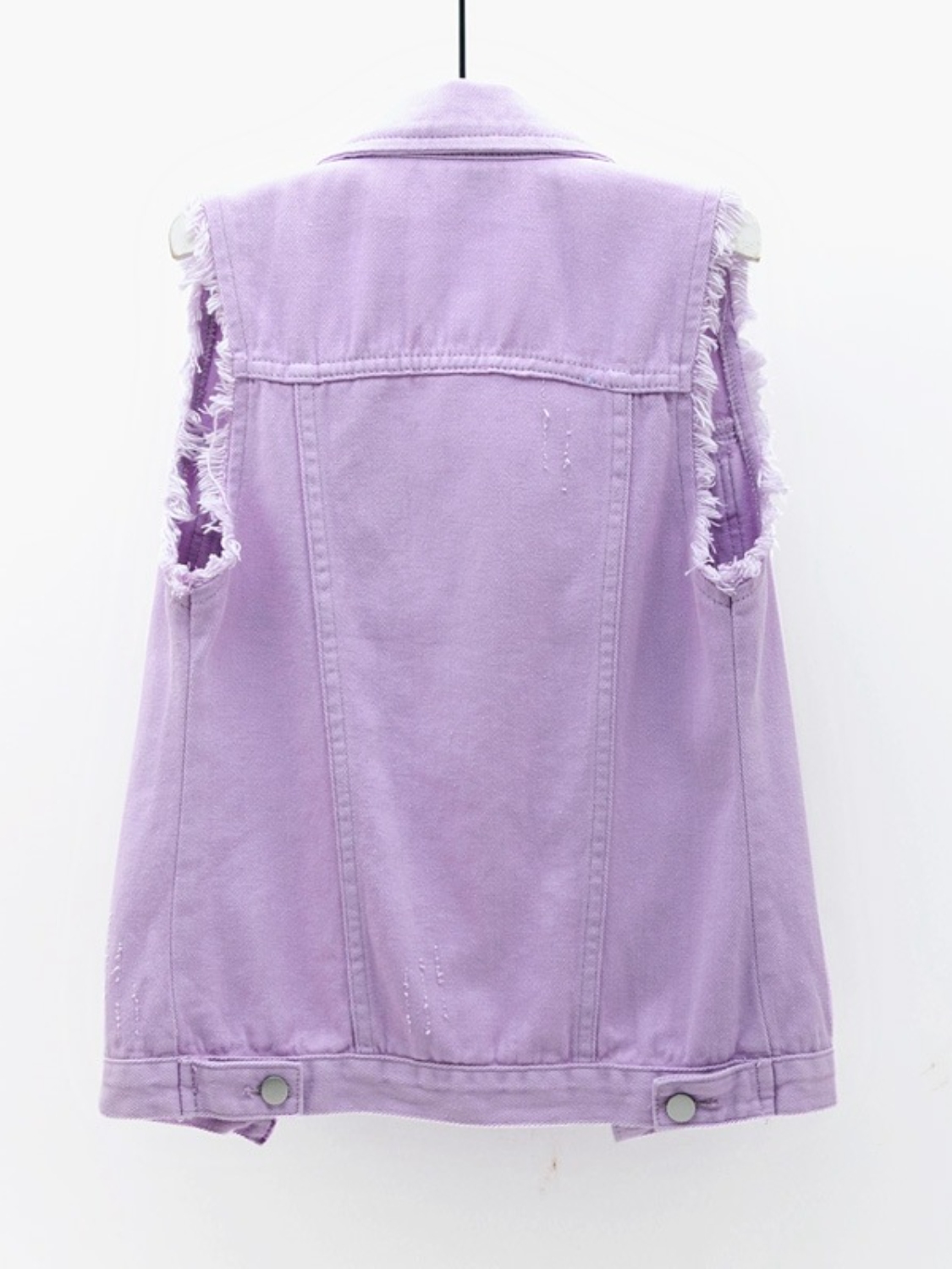 Full Size Button Down Raw Hem Sleeveless Denim Jacket Plus Size