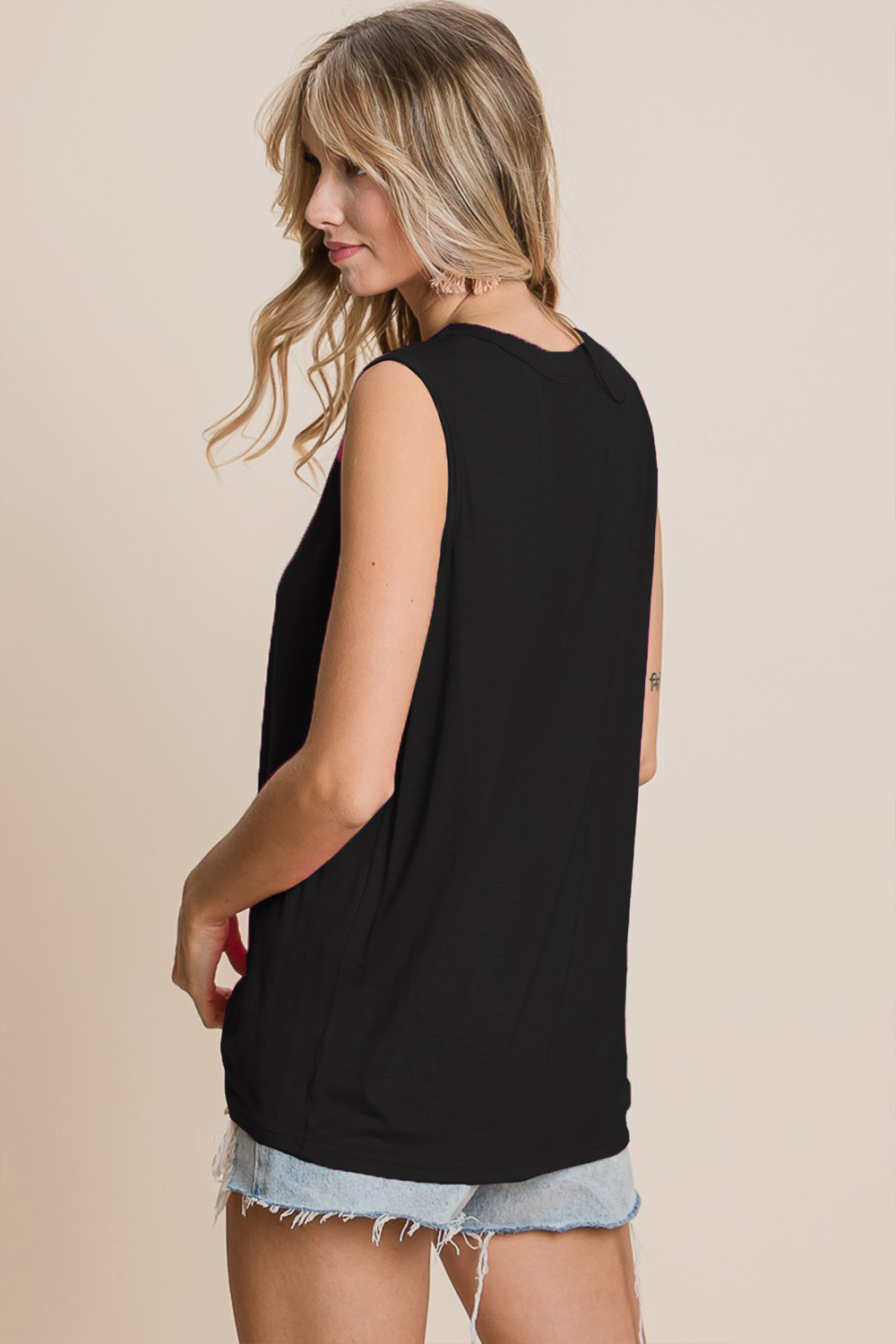 Cutout Round Neck Sleeveless Top
