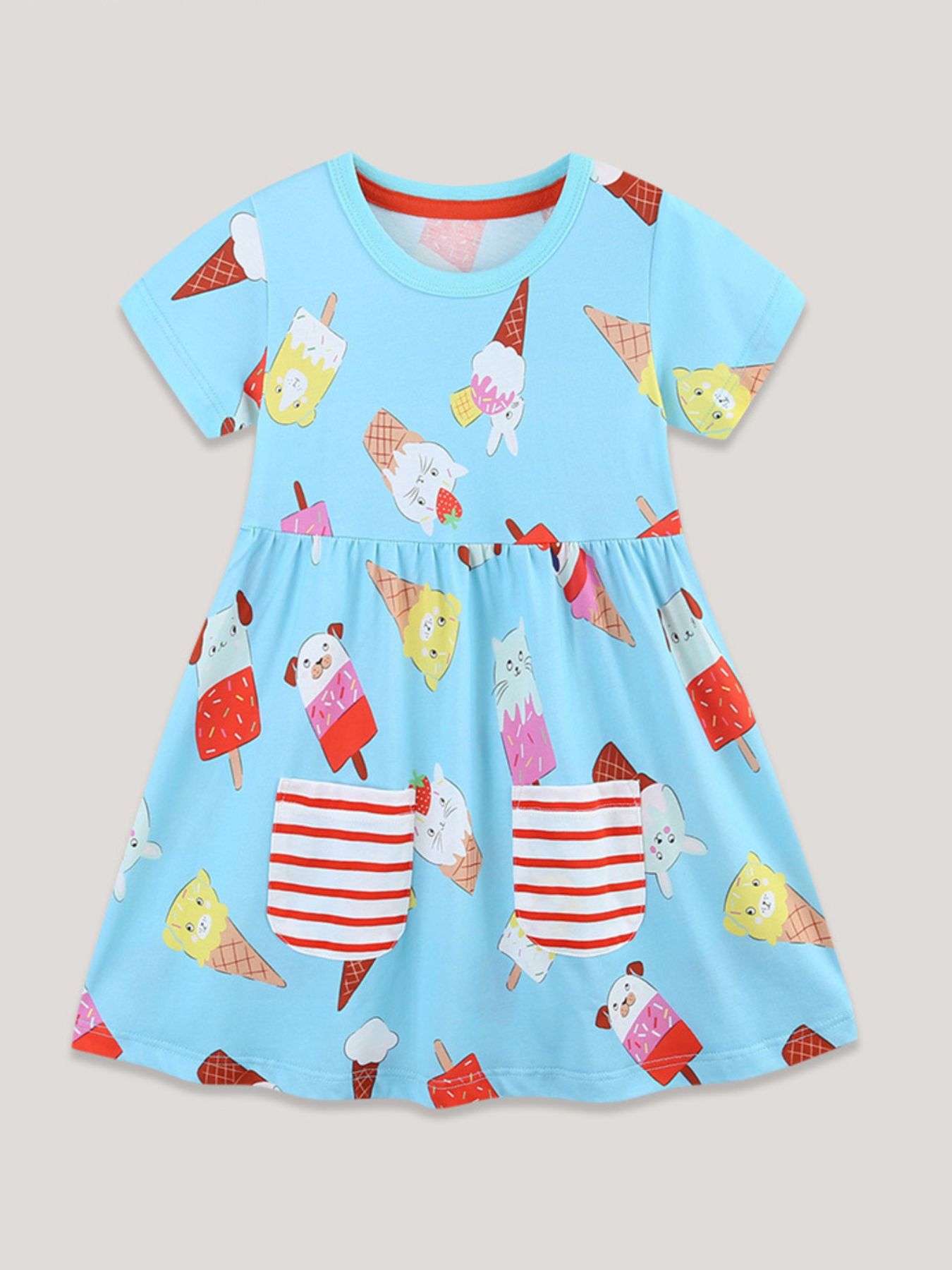 Children's Ice Cream Print Short Sleeve Dress 1
