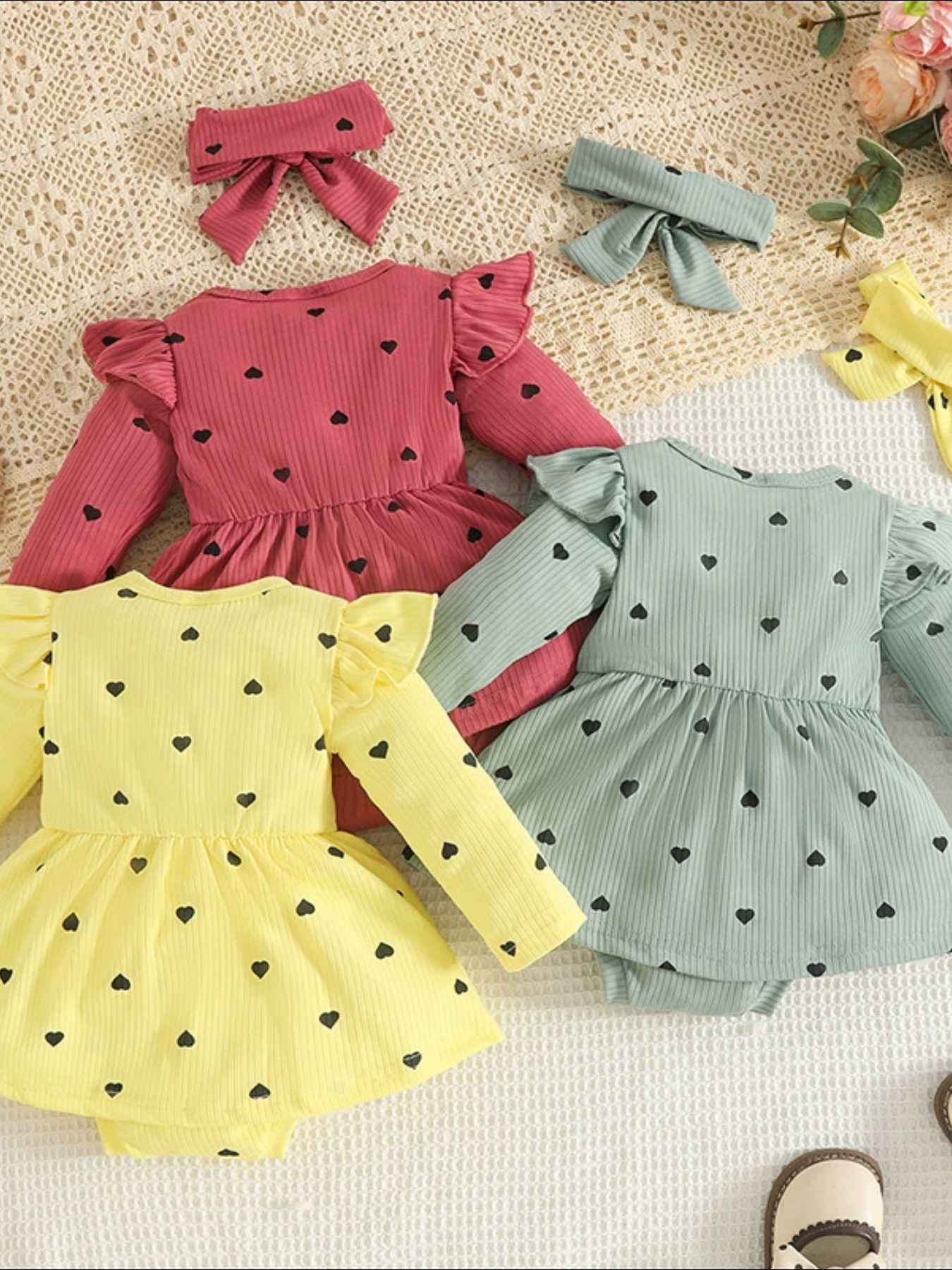 Children's Heart Print Dress & Headband Set