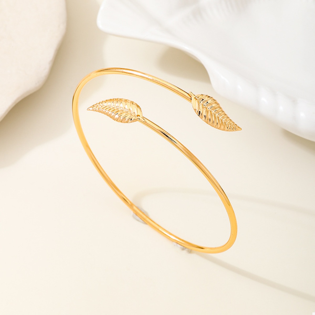 18K Gold-Plated Leaf Open Cuff Bracelet