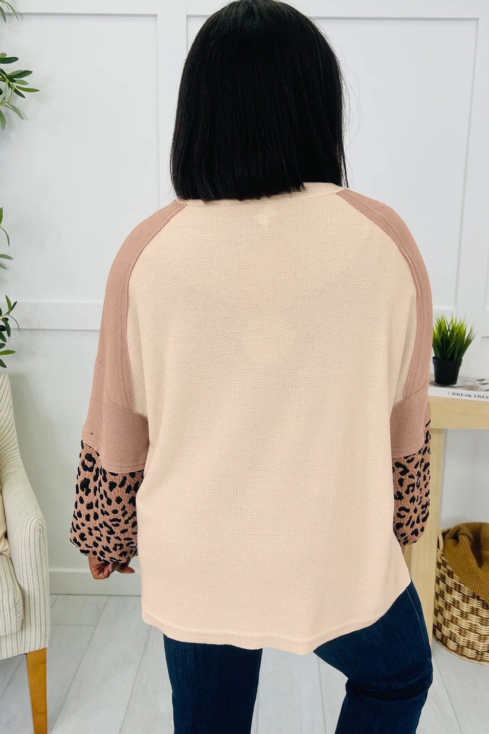 Leopard Star Patchwork Round Neck Sweatshirt