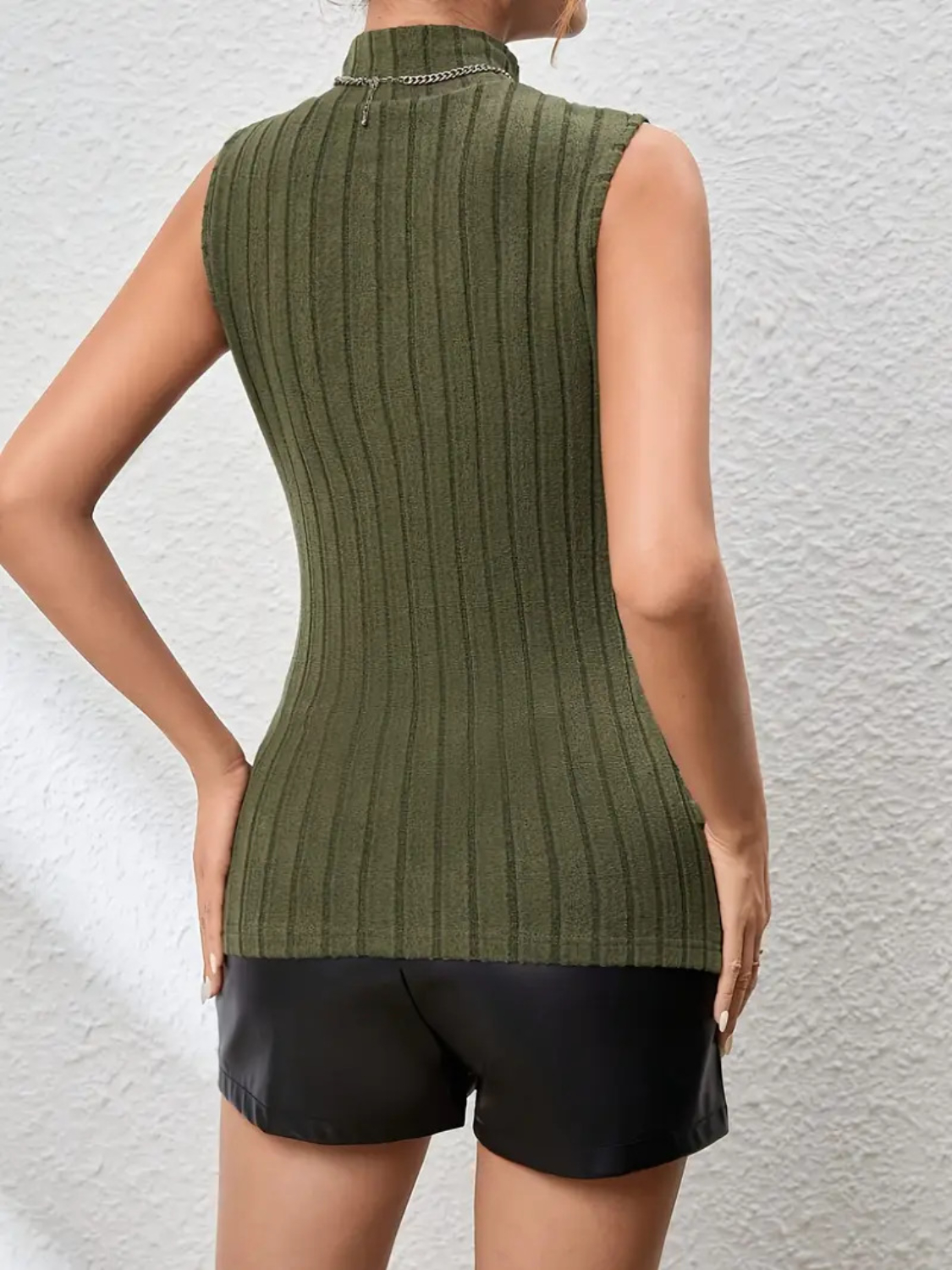 Twisted Mock Neck Ribbed Knit Top
