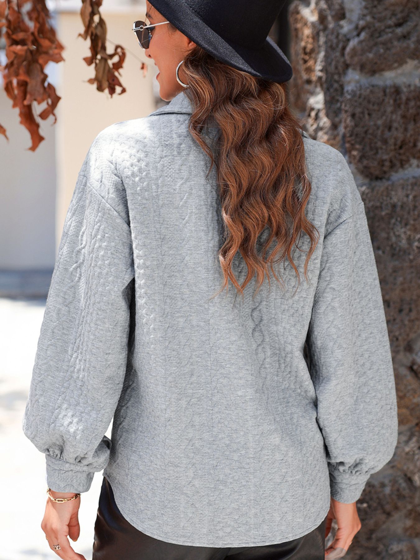 Cable Texture Puff Sleeve Loose Shacket