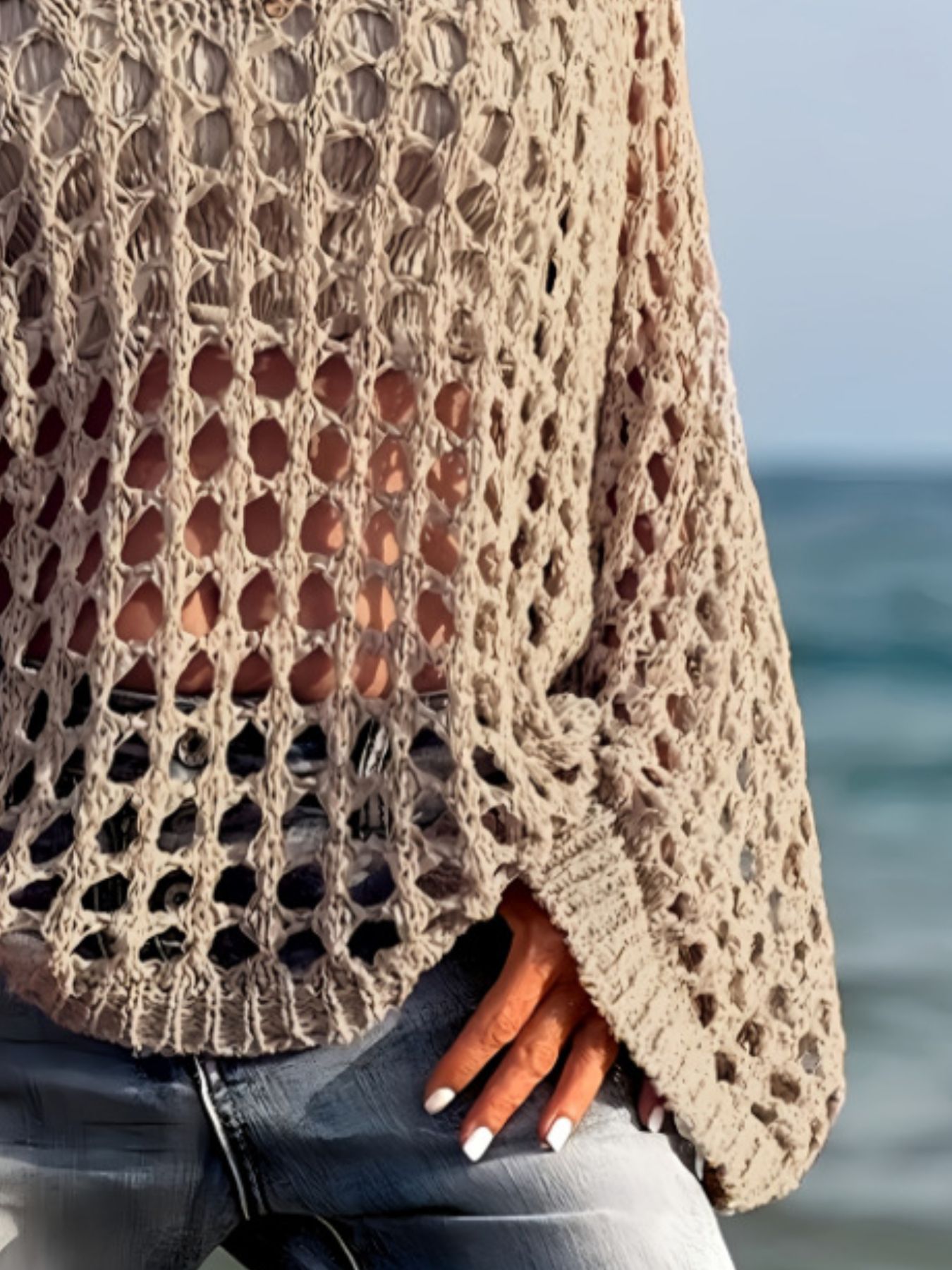 Crochet Long Sleeve Knit Cover Up view 8