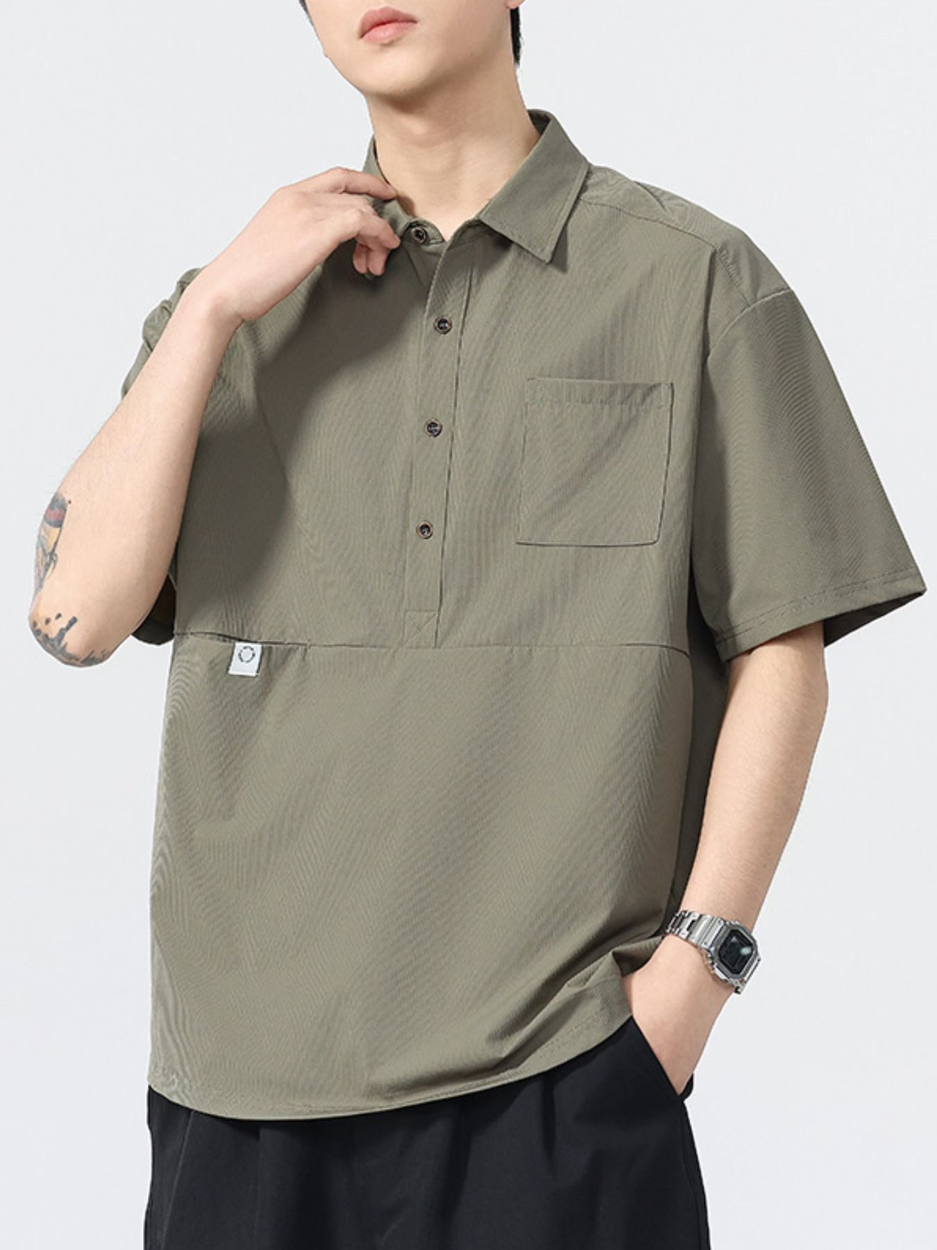 Men's Plus Size Casual Textured Short Sleeve Polo