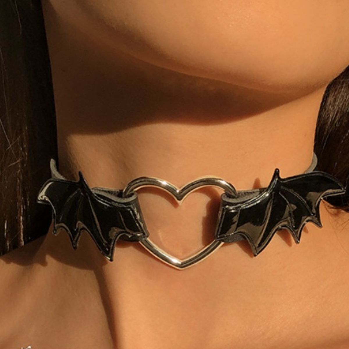 Gothic Bat Wing Heart Choker Necklace
