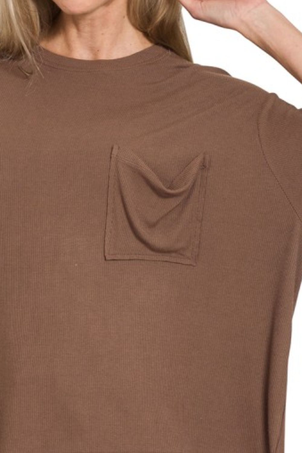 Oversized Ribbed Round Neck Short Sleeve Tee