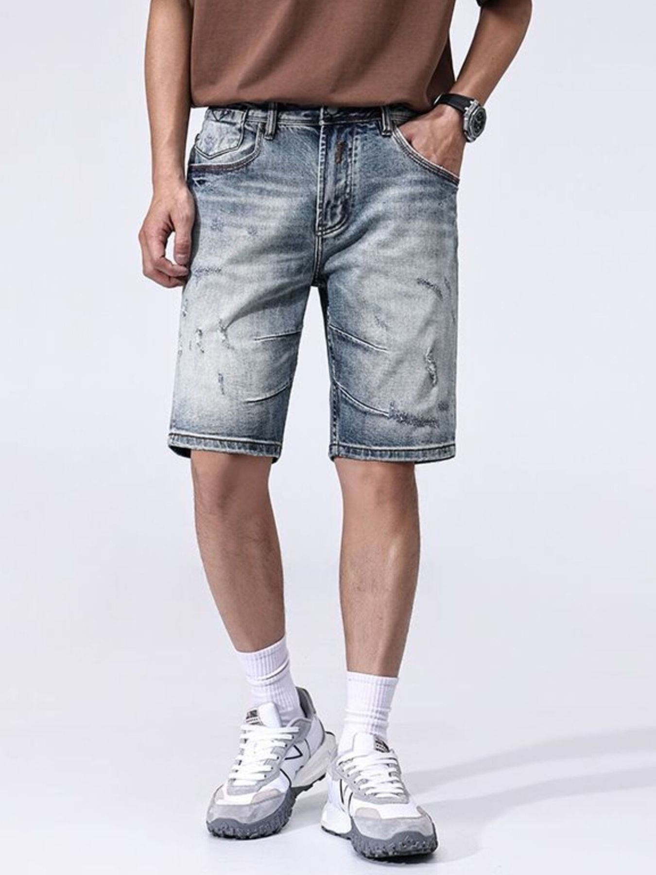 Men's Faded Wash Denim Shorts