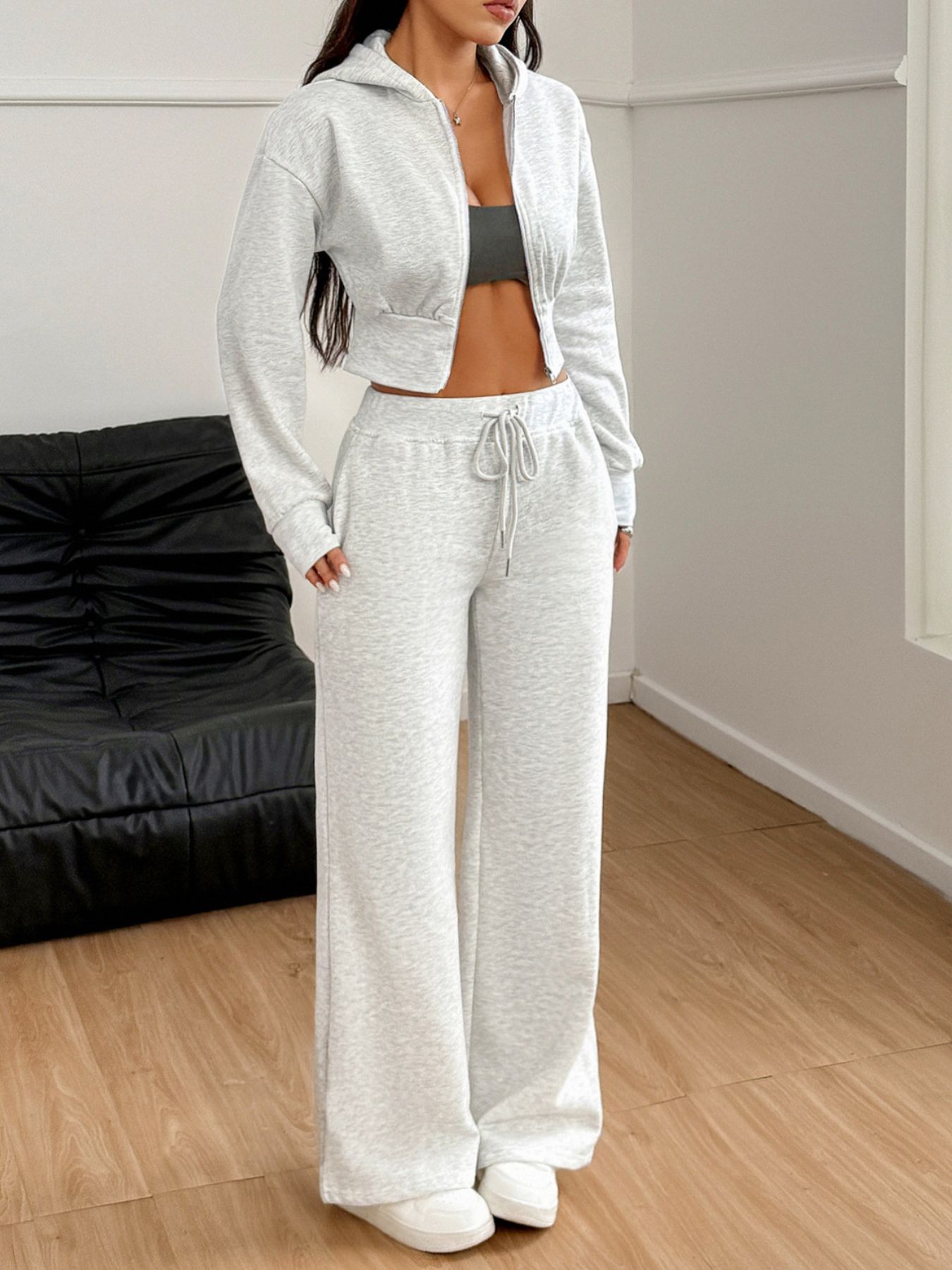 Zip Up Long Sleeve Top and Pants Set