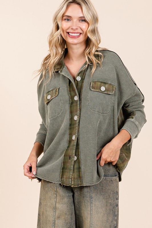 Mineral Washed Plaid Button Down Shacket
