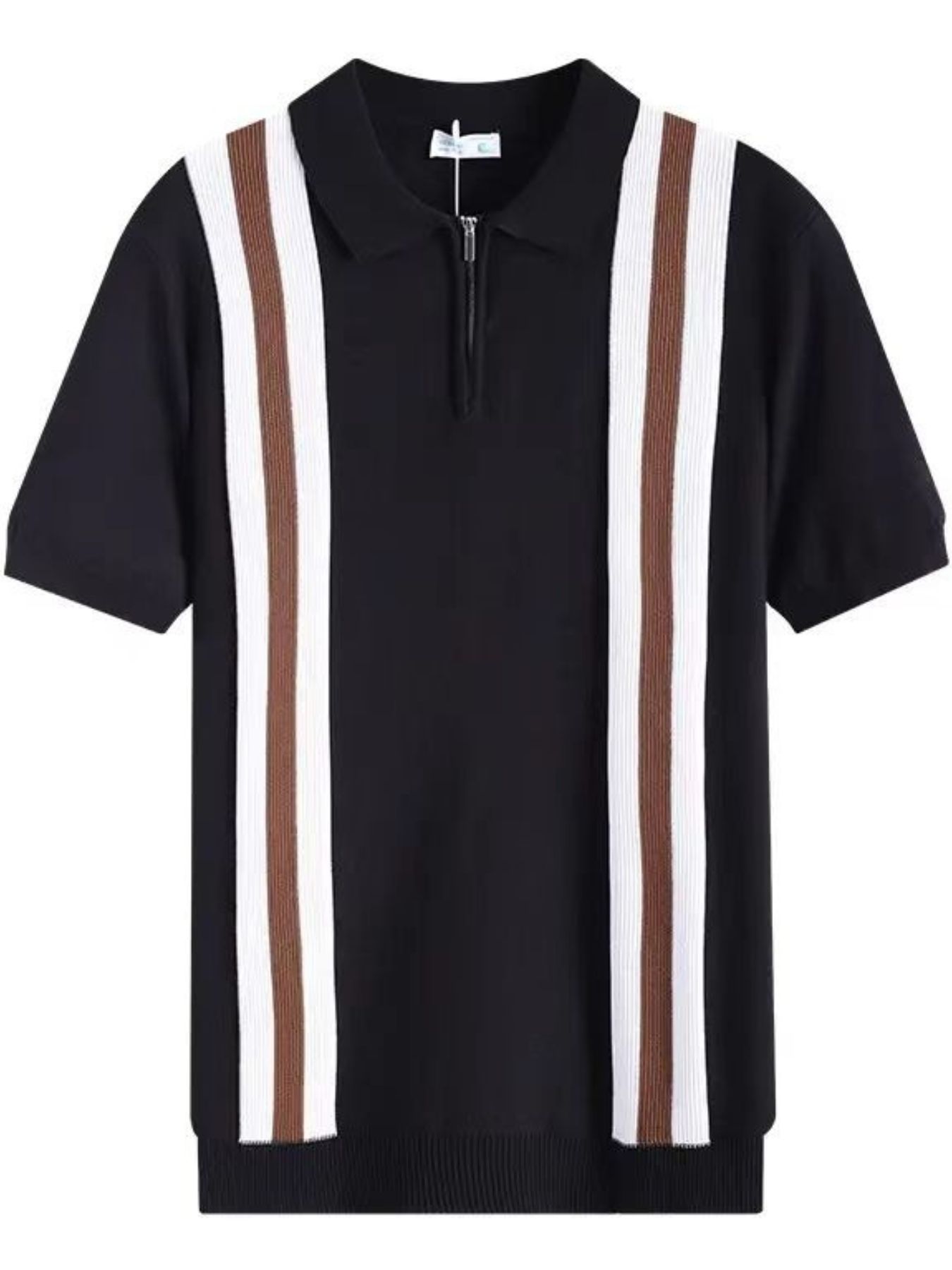 Men's Full Size Contrast Zip Collar Short Sleeve Knit Polo Plus Size