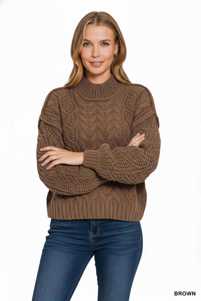Cable-Knit Ribbed Turtleneck Sweater