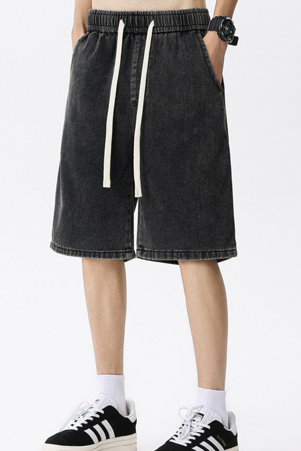 Men's Full Size Vintage Wash Drawstring Denim Shorts Plus Size