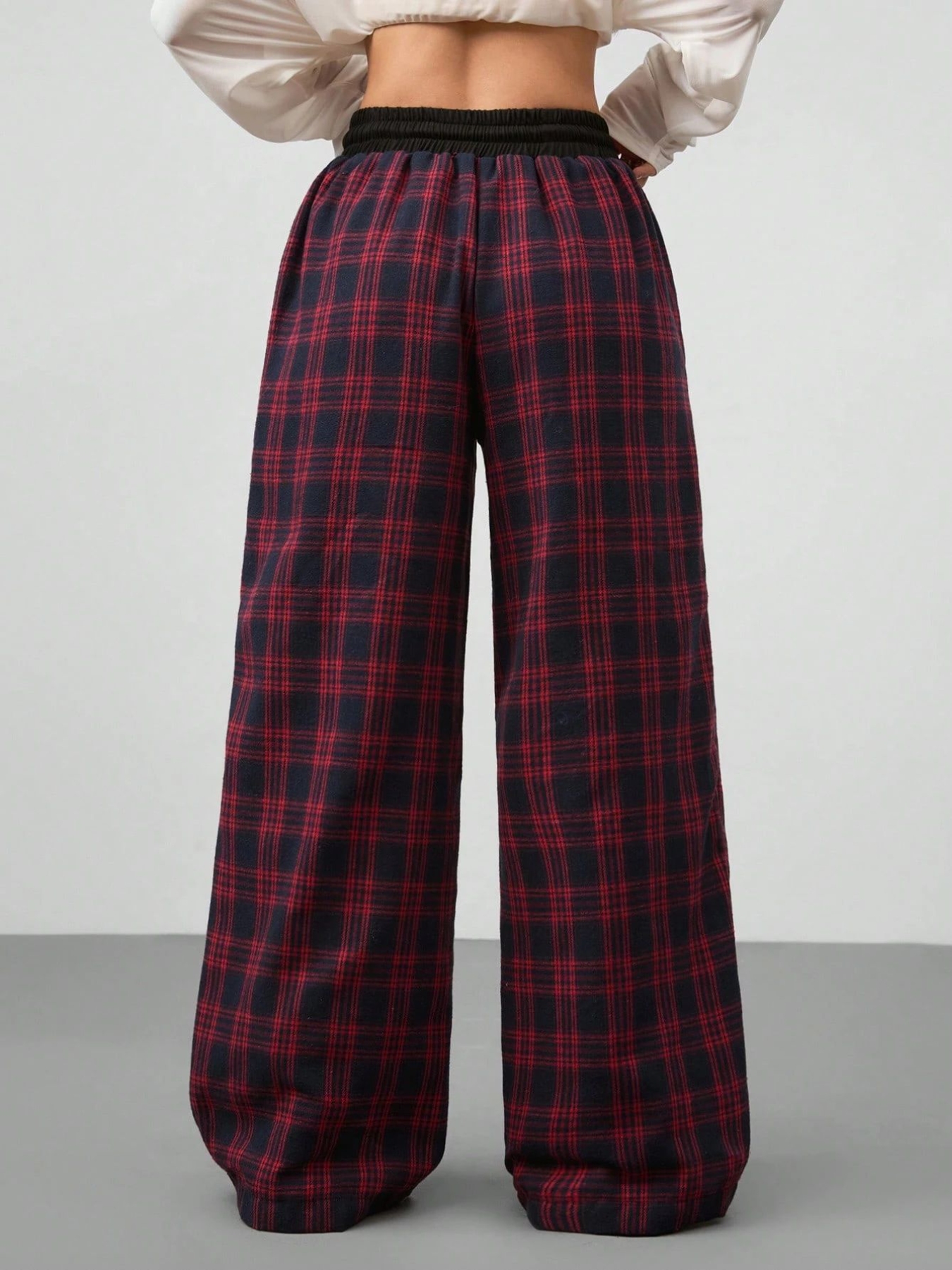 Plaid Wide Leg Pants with Drawstring Waist