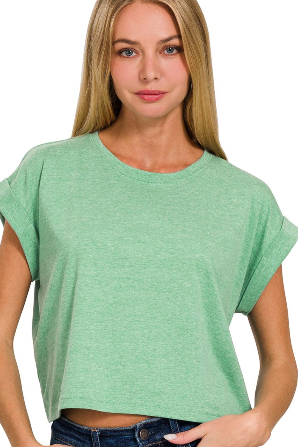 Rolled Sleeve Crop T-Shirt