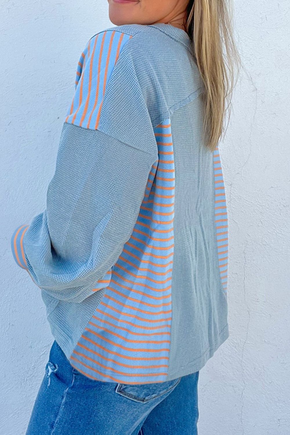 Striped Long Sleeve V-Neck Oversized Sweatshirt