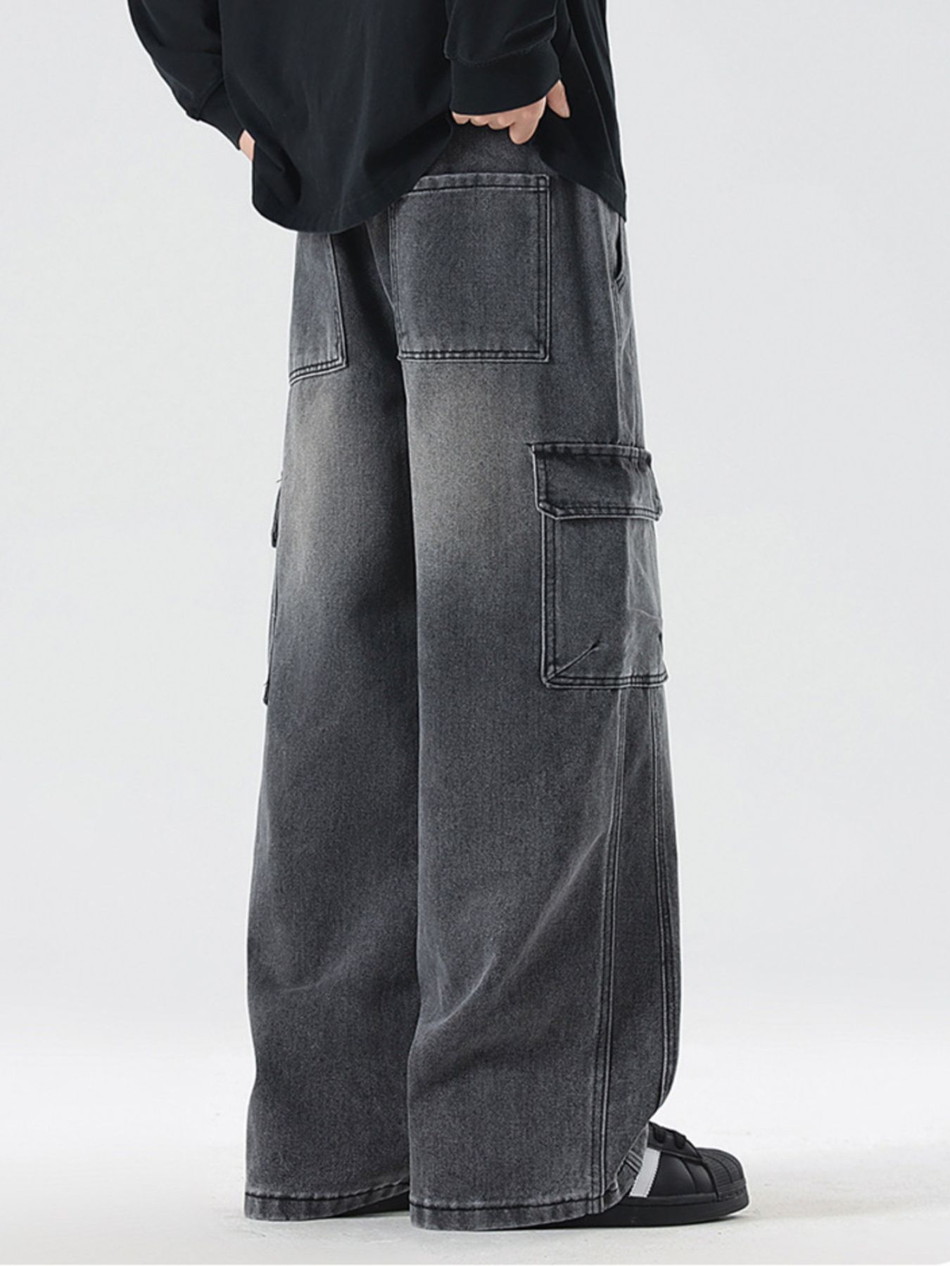 Men's Full Size Loose Fit Cargo Jeans with Drawstring Plus Size