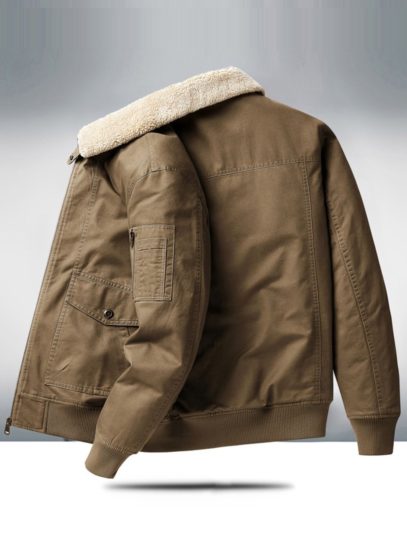 Men's Plus Size Warm Sherpa Lined Zip Up Jacket