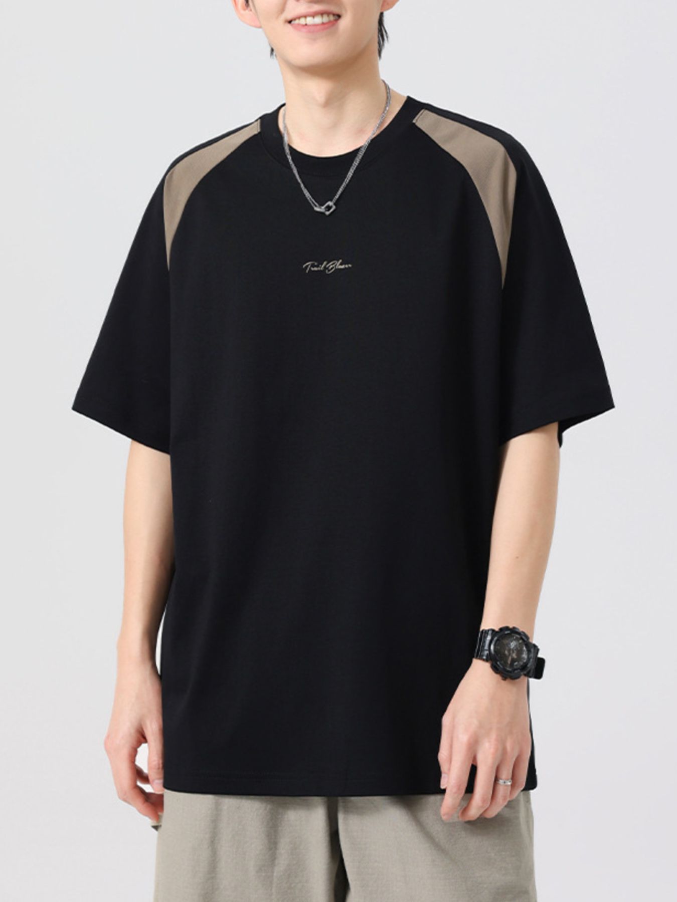 Men's Plus Size Contrast Raglan Sleeve Casual T-Shirt