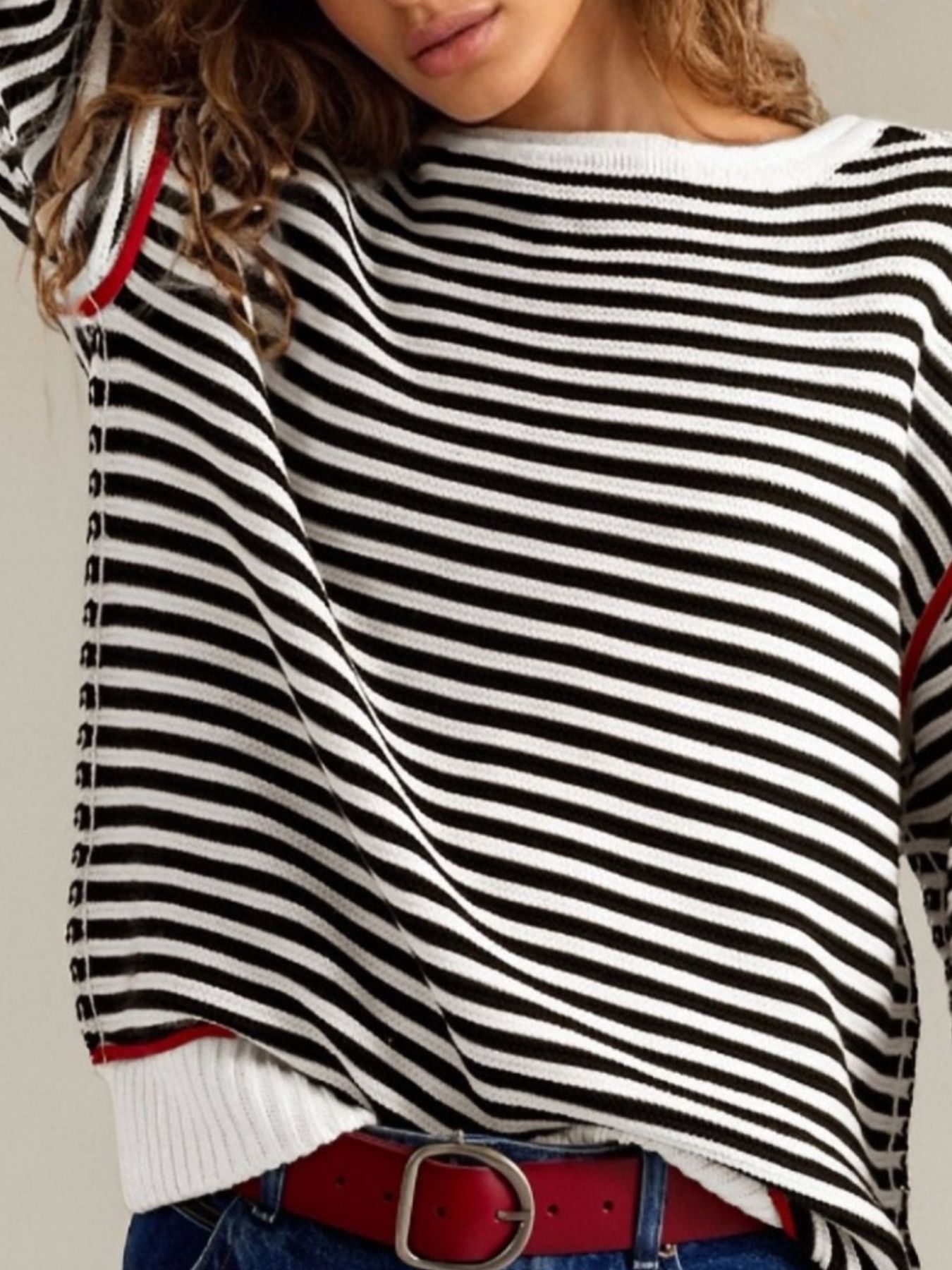 Striped Round Neck Long Sleeve Sweater