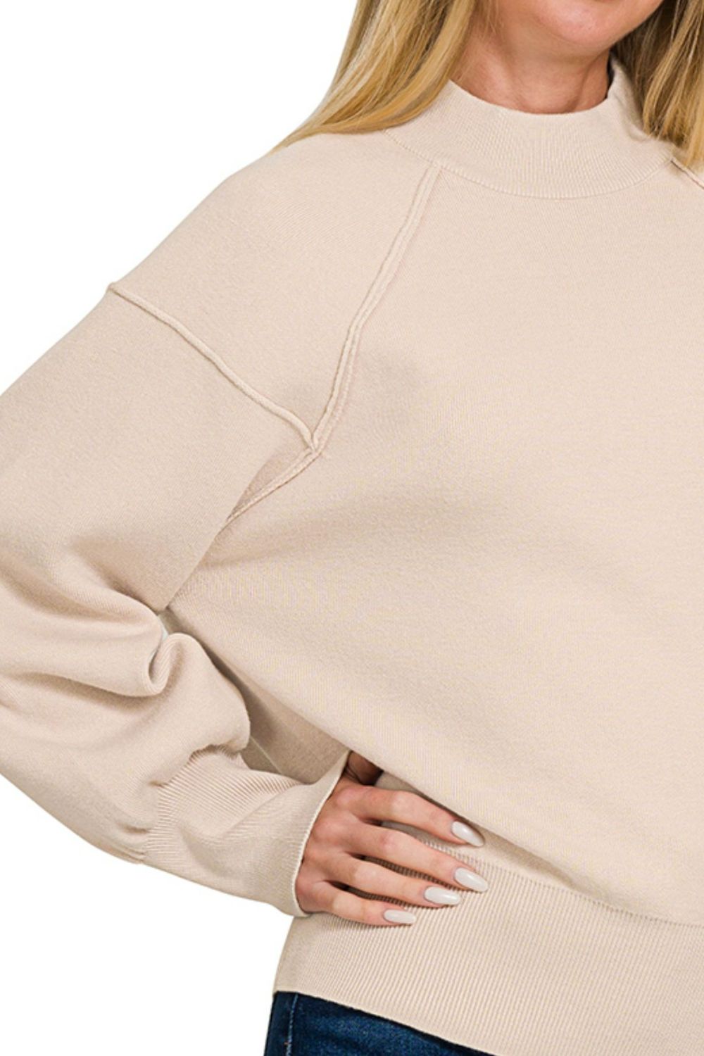 Viscose Mock Neck Exposed Seam Sweater