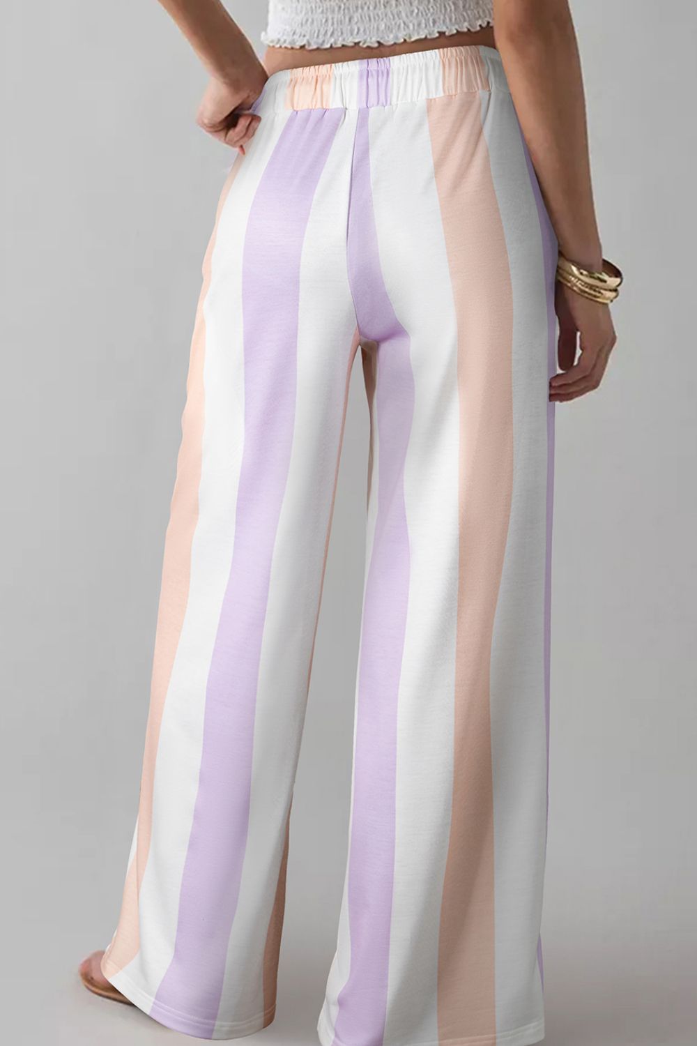 Stripe Multicolored Print Drawstring Loose Pants with Side Pockets