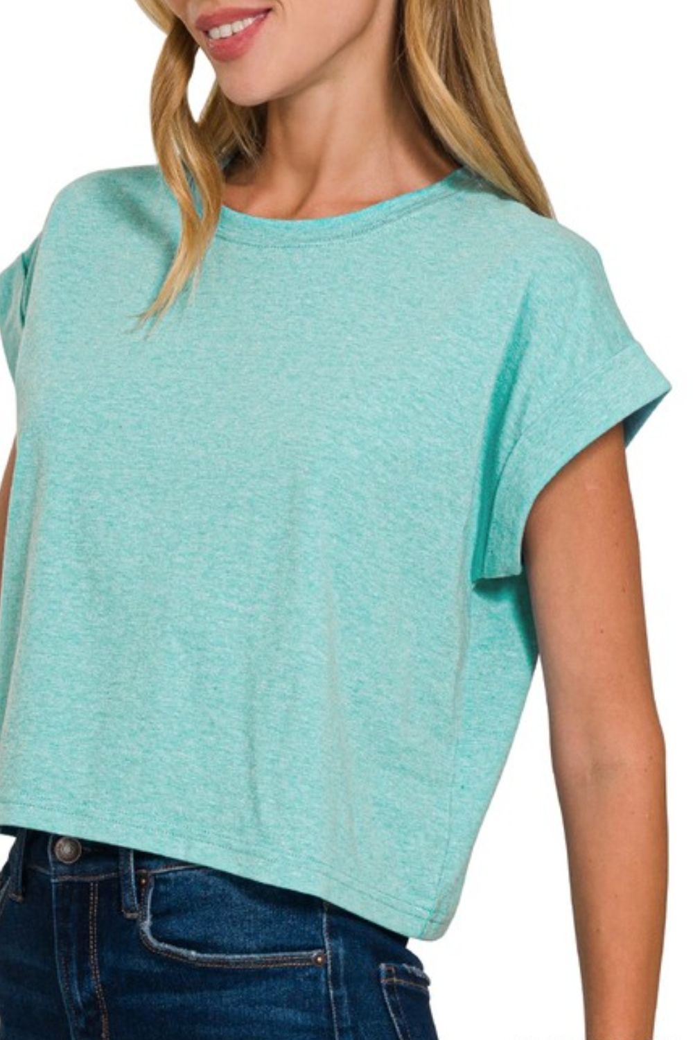 Rolled Sleeve Crop T-Shirt