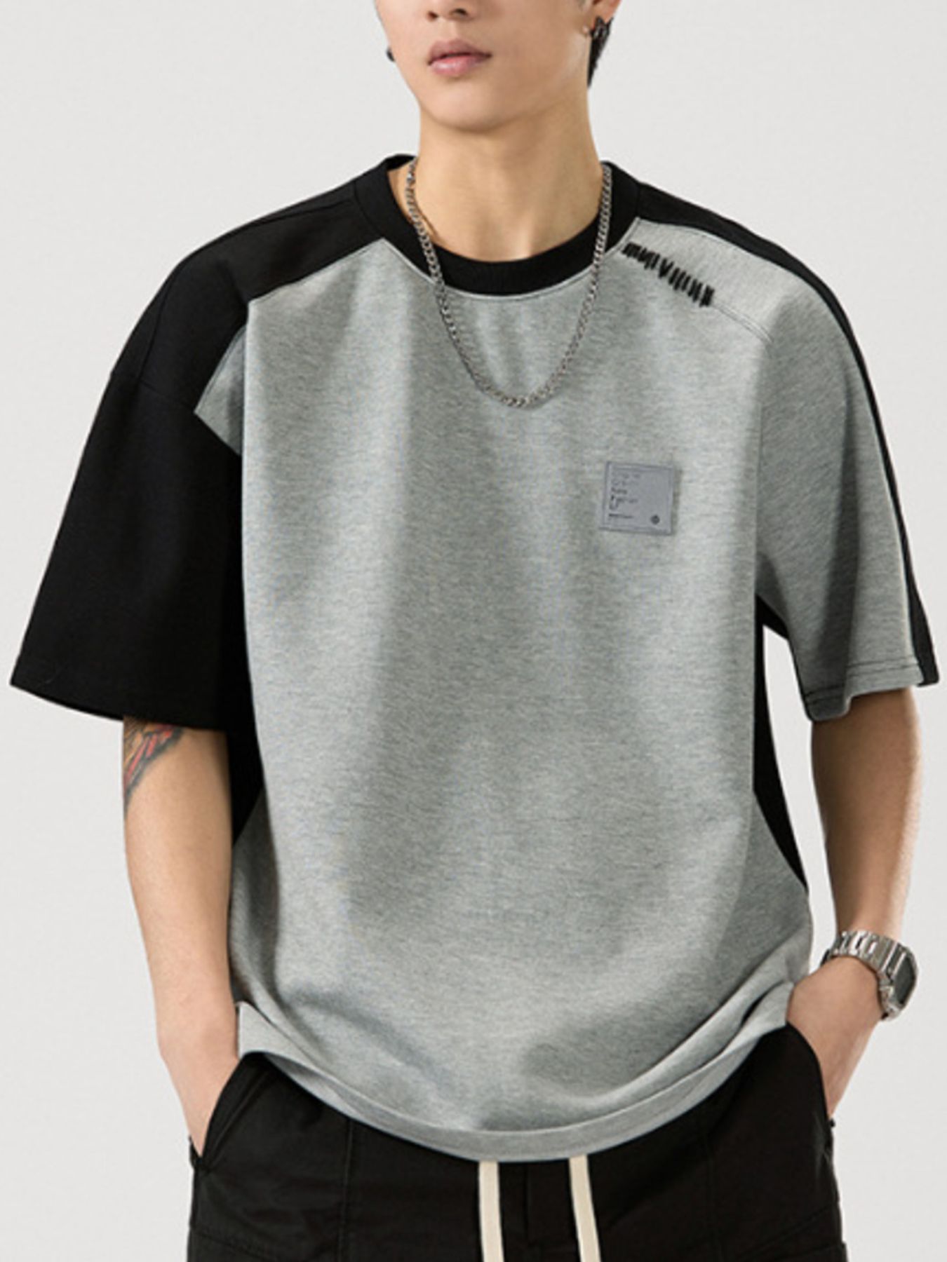 Men's Full Size Contrast Round Neck Short Sleeve T-Shirt Plus Size