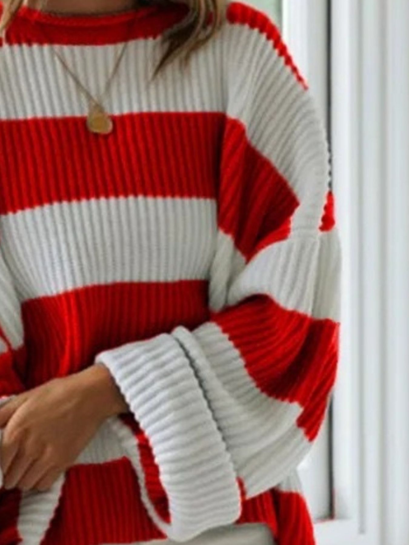 Contrast Striped Round Neck Sweater
