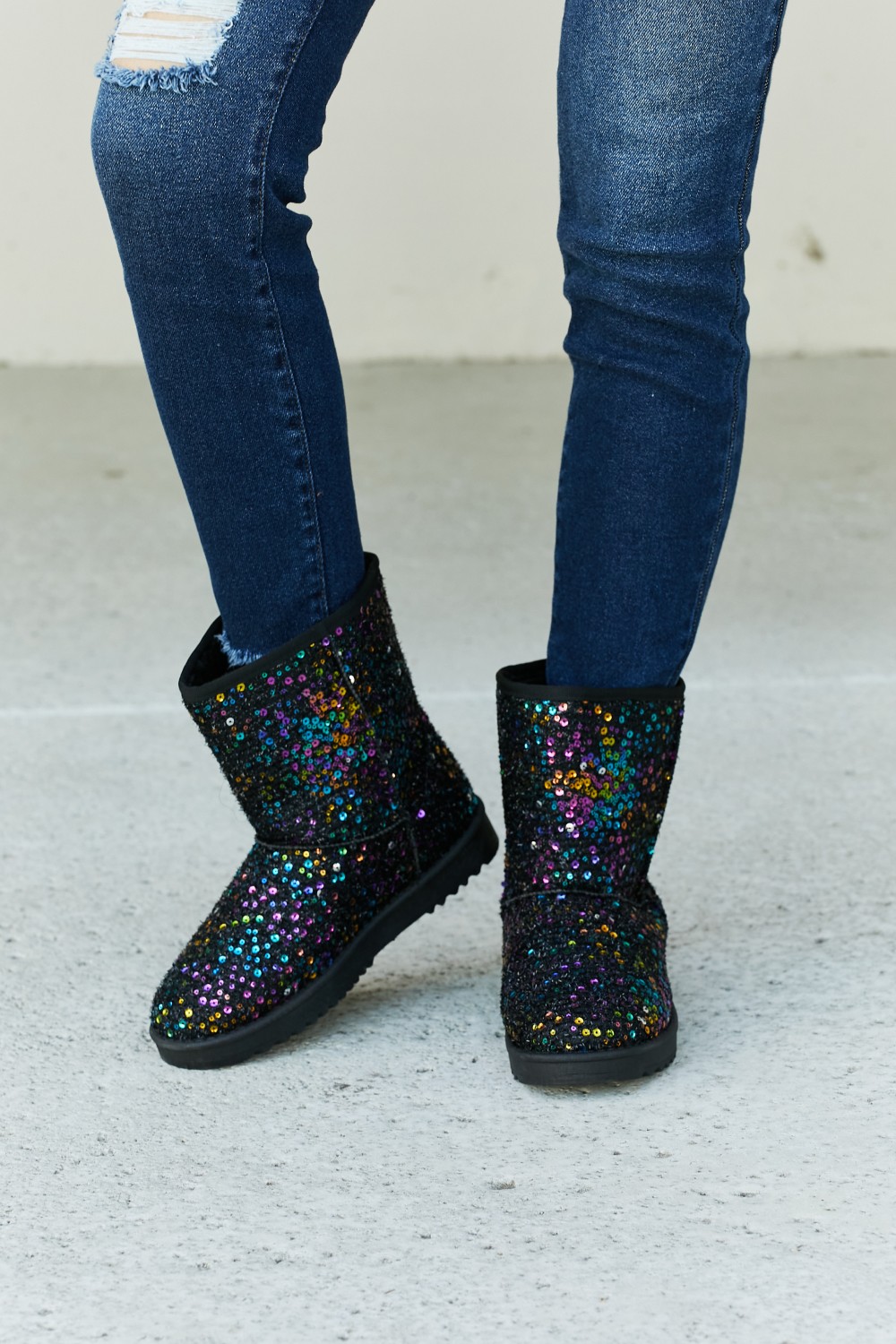 Multicolored Sequin Snow Boots