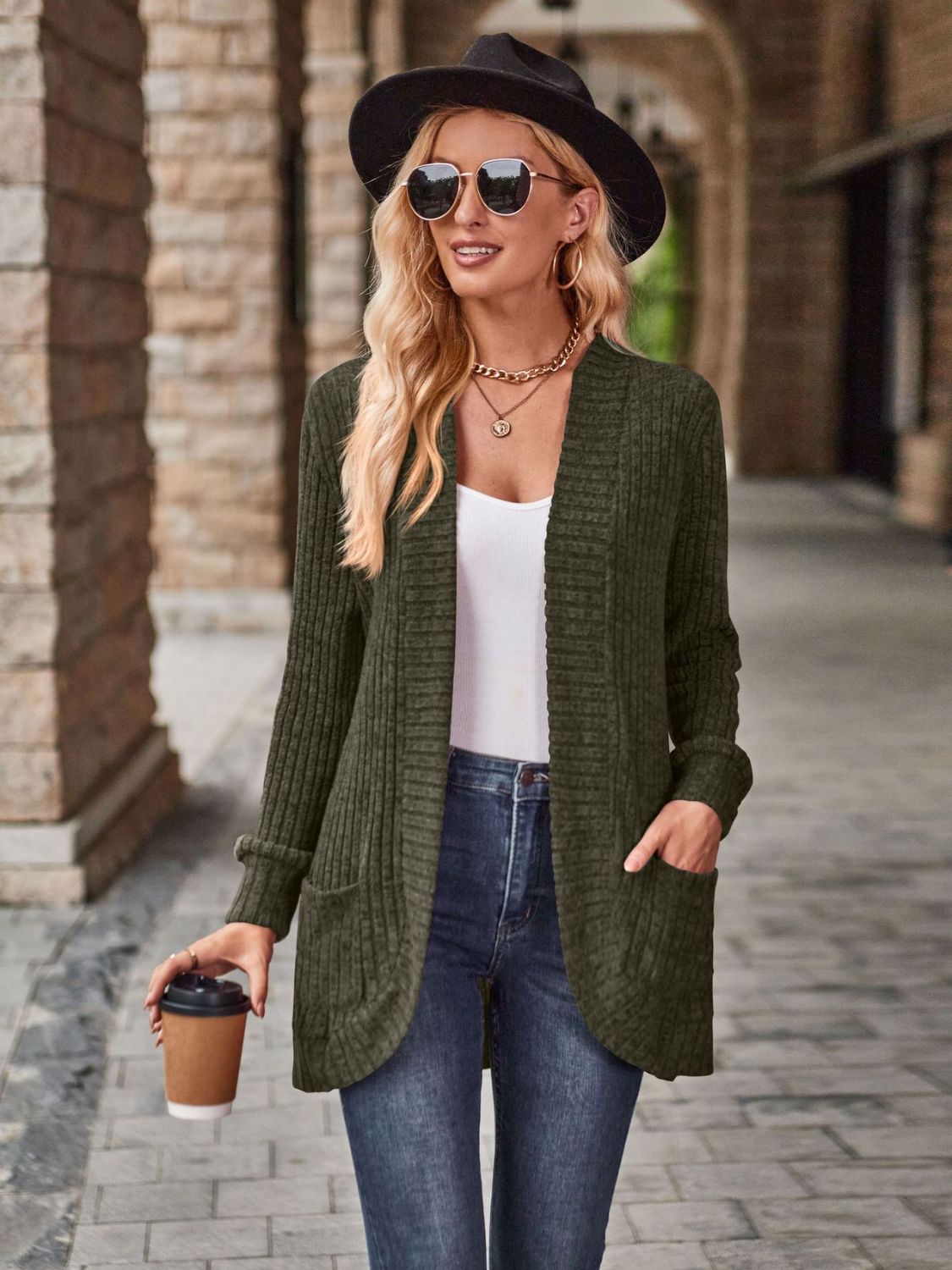Open Front Cardigan with Pockets view 4