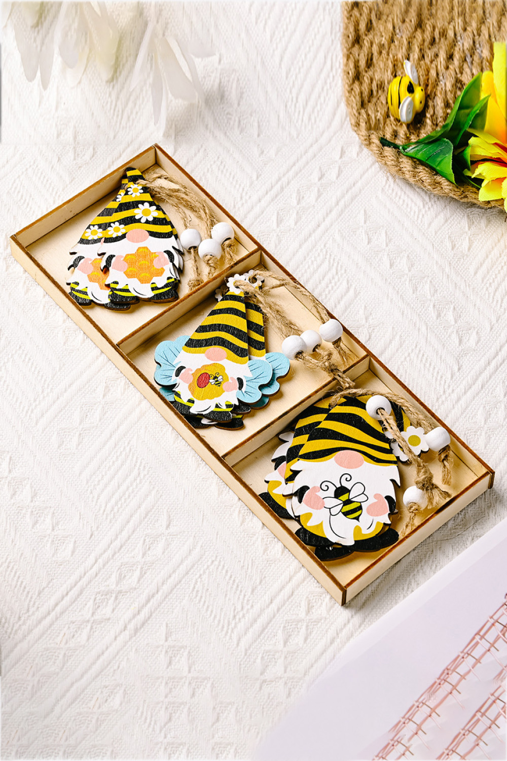 3-Pack Bee Wood Gnome Ornaments 2