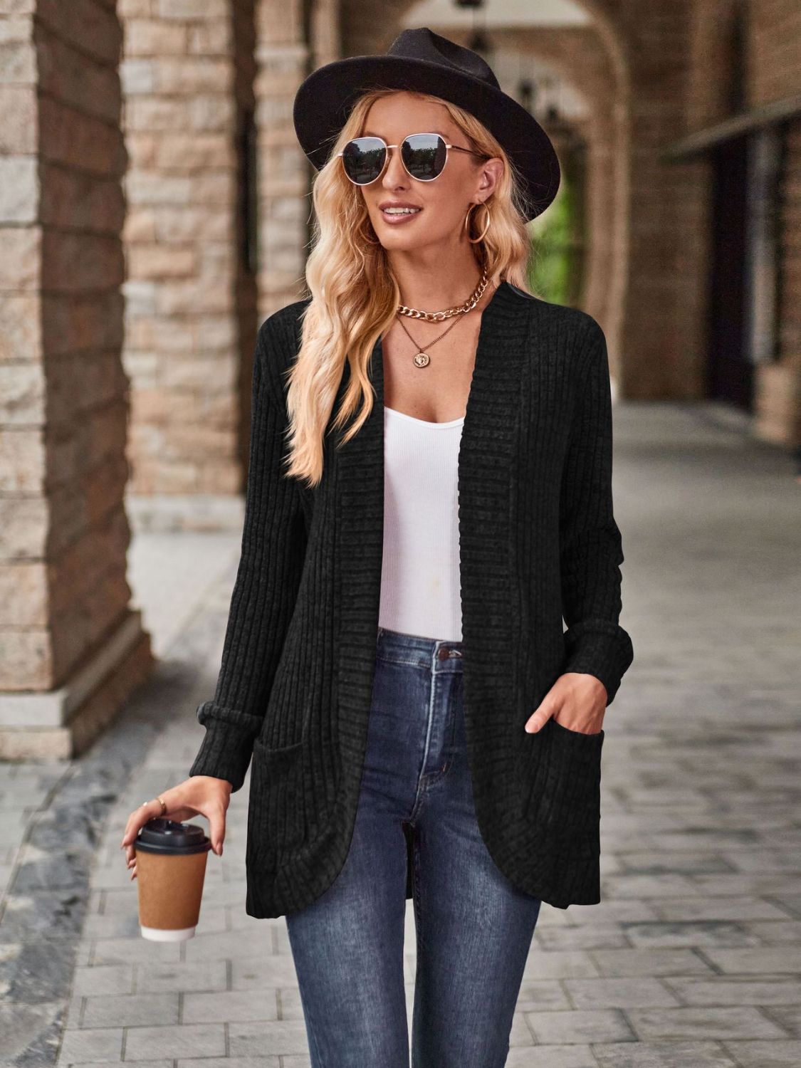 Open Front Cardigan with Pockets view 8