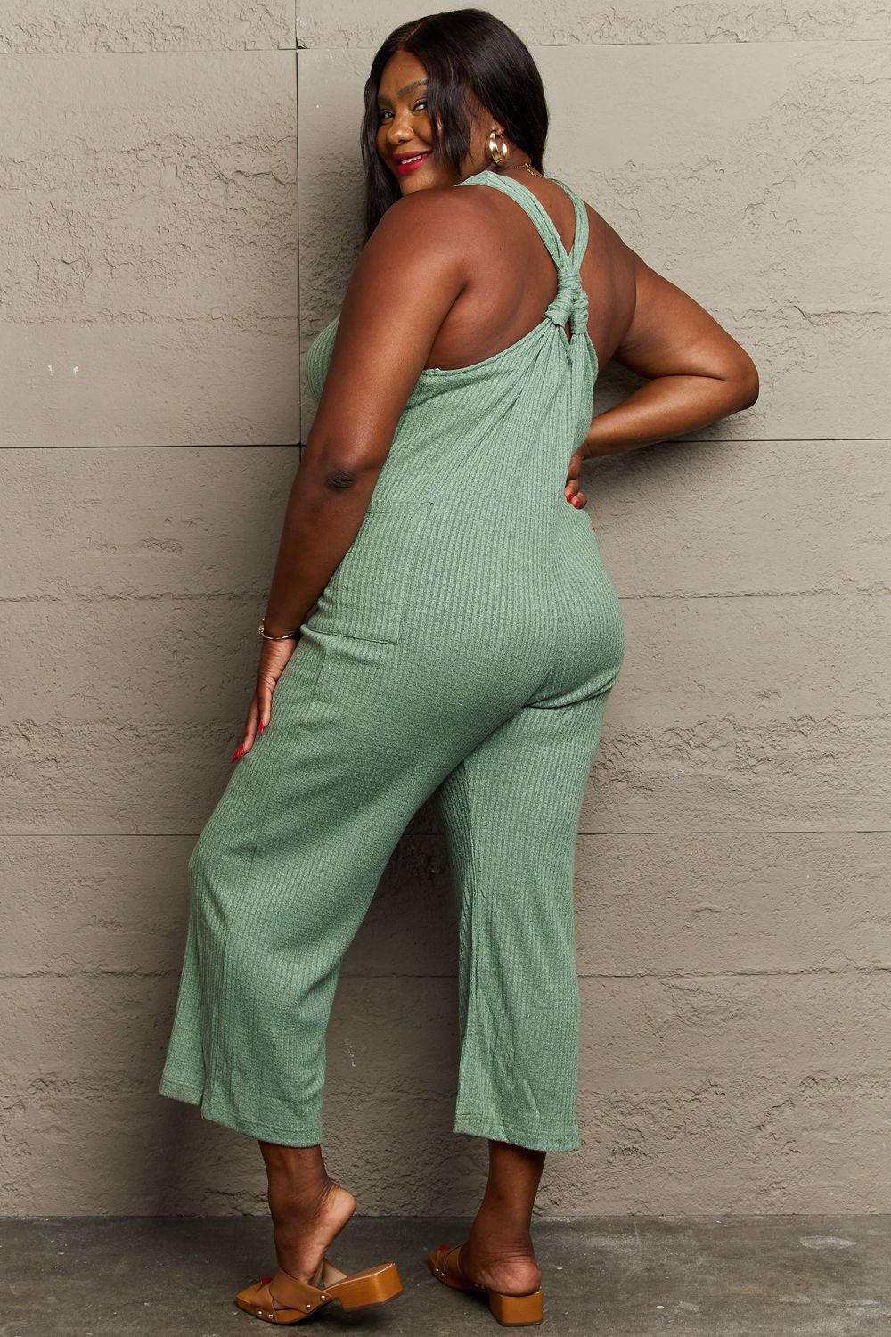 Don't Get It Twisted Full Size Rib Knit Jumpsuit