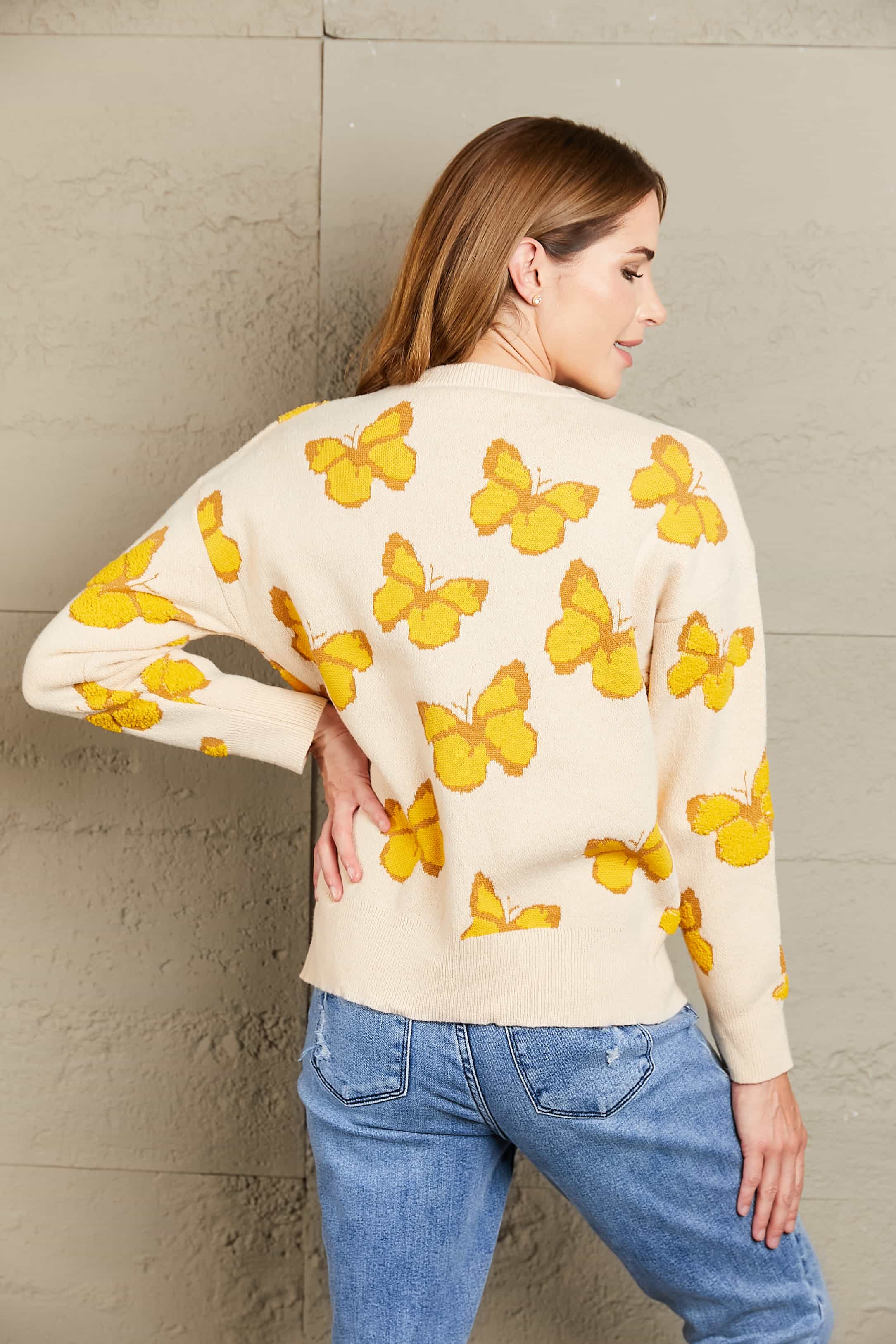Butterfly Dropped Shoulder Crewneck Sweater