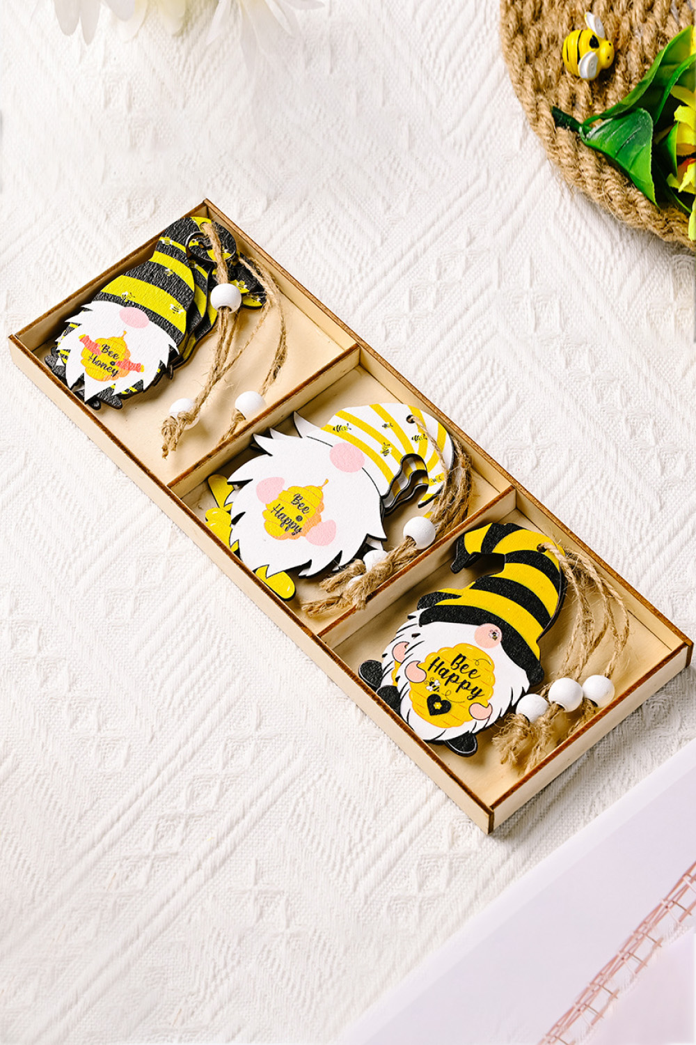 3-Pack Bee Wood Gnome Ornaments 3