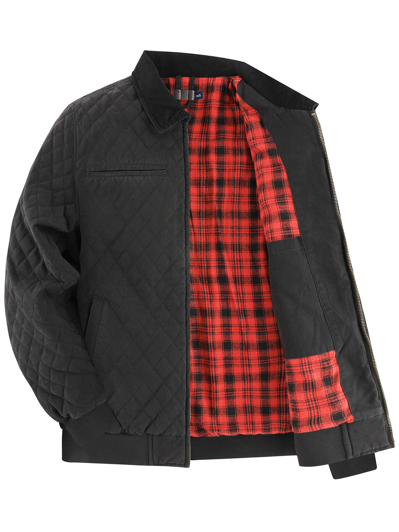 Men's Quilted Collared Neck Jacket with Plaid Lining