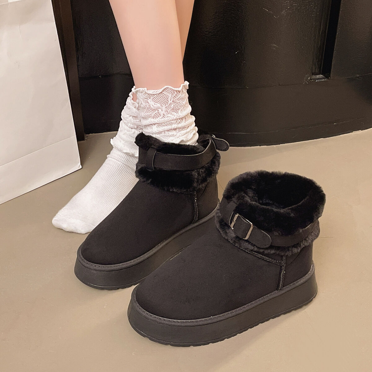 Round Toe Platform Fleece-Lined Winter Boots