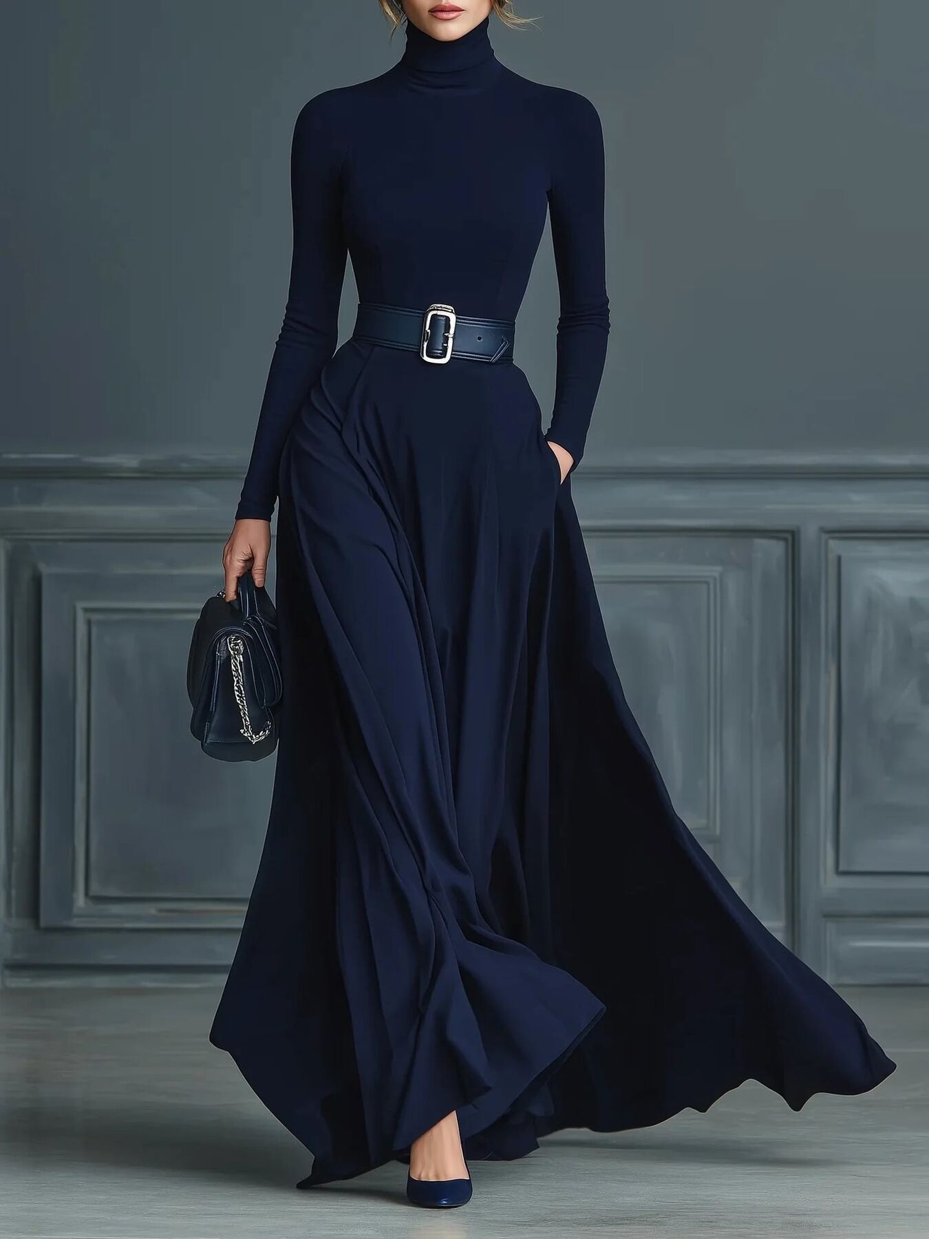 Turtleneck Long Sleeve Maxi Dress