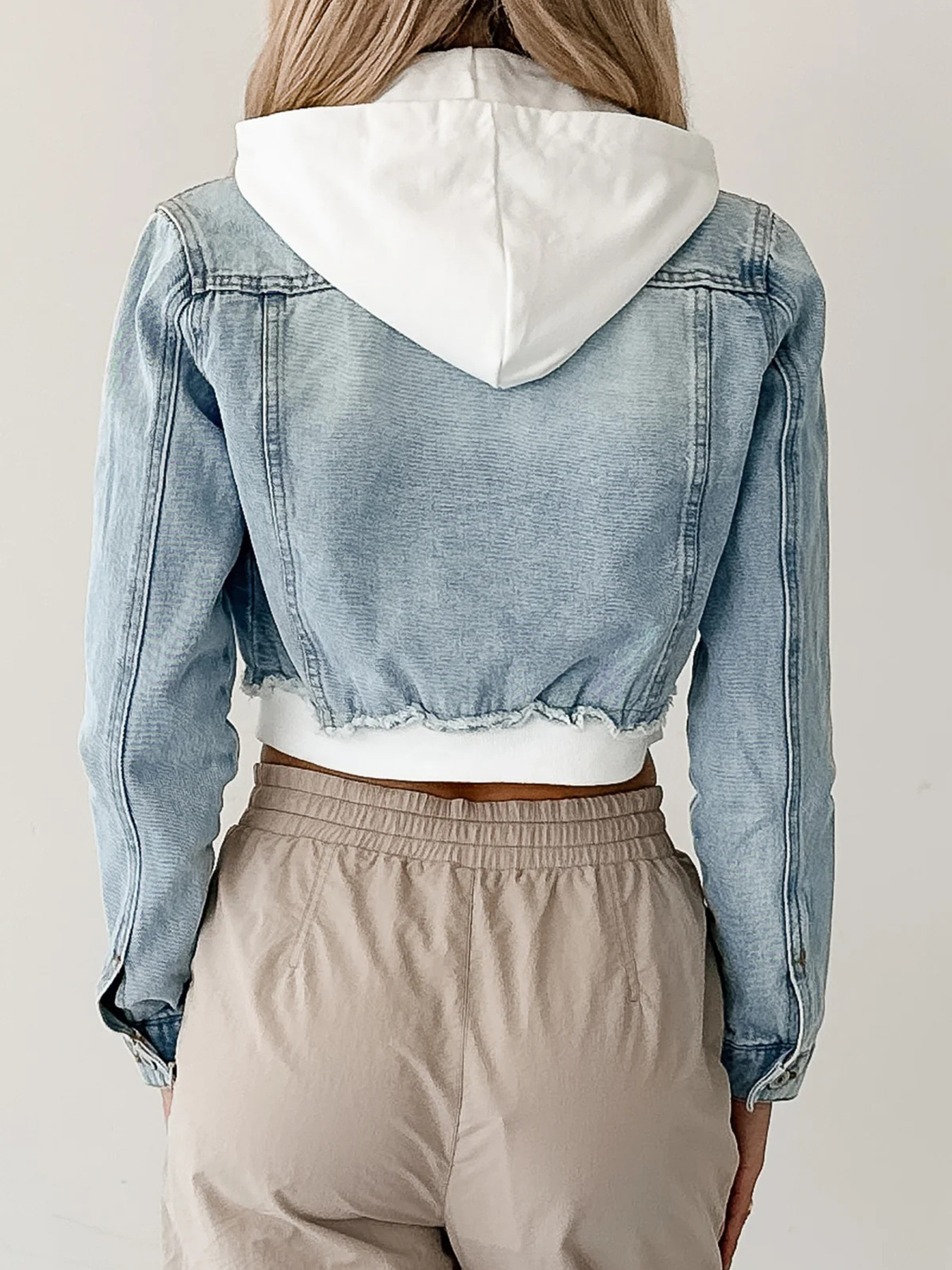 Distressed Zip Up Cropped Hooded Denim Jacket