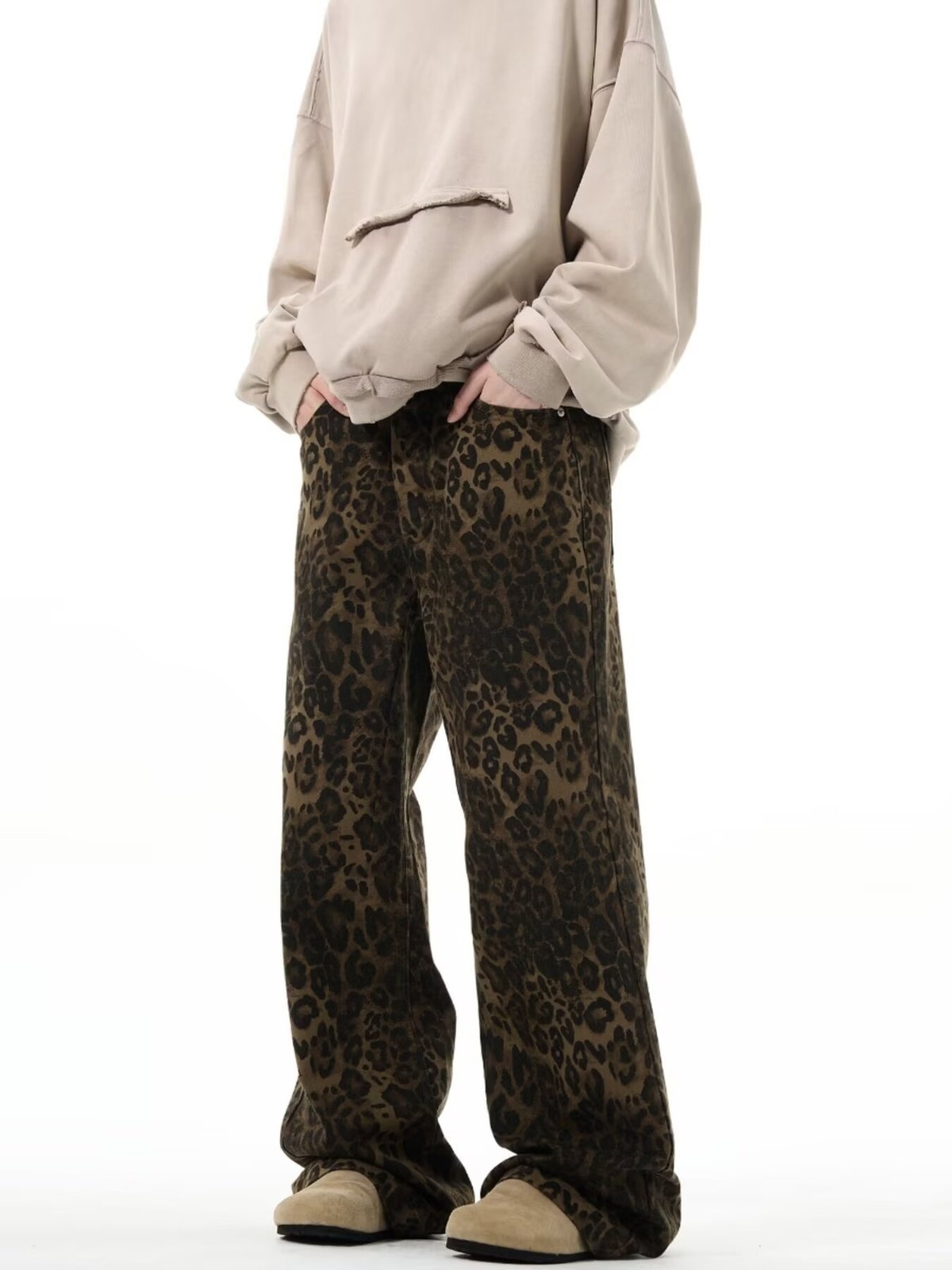 Men's Full Size Leopard Print Wide Leg Jeans Plus Size