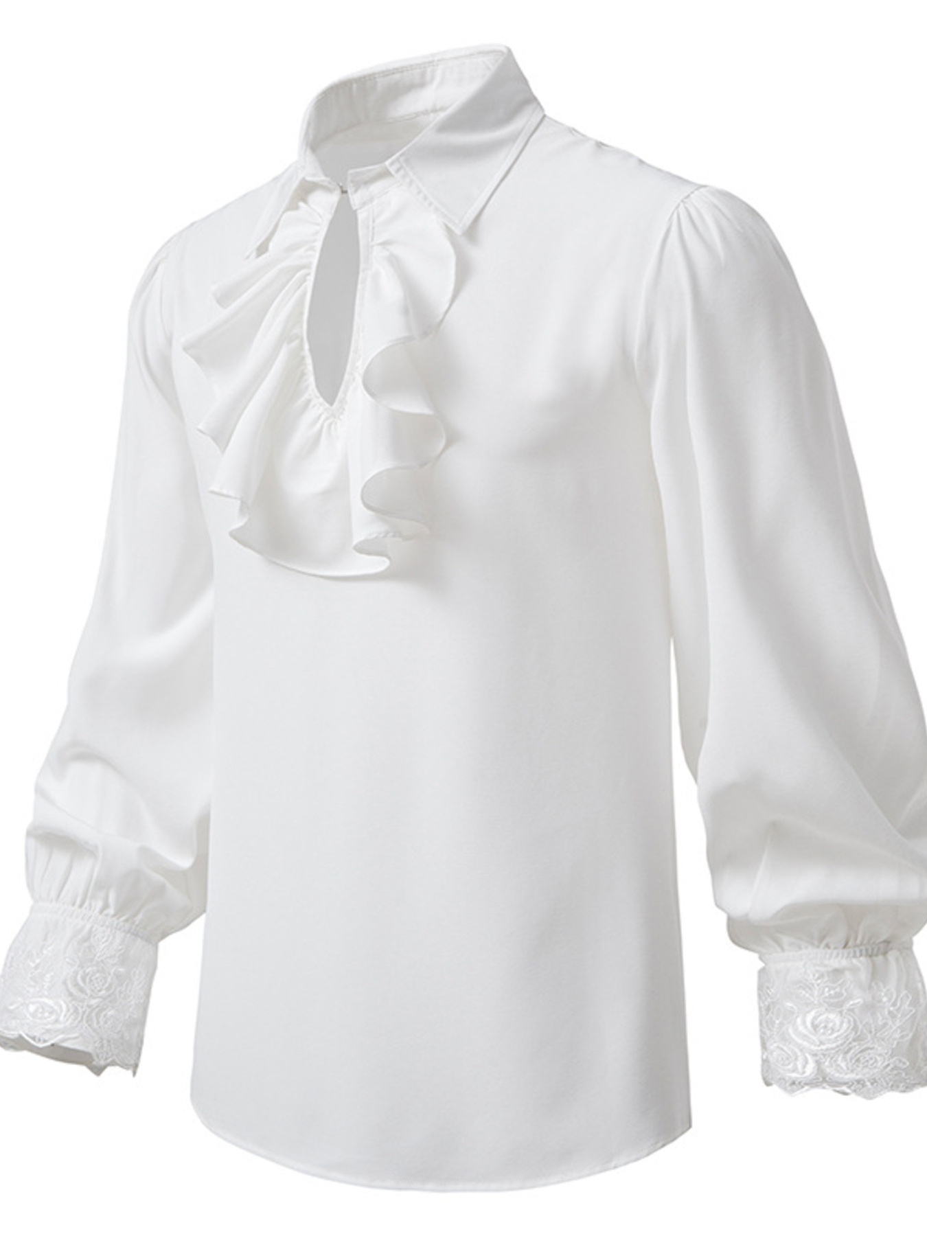 Men's Ruffled Lace Detail Long Sleeve Blouse