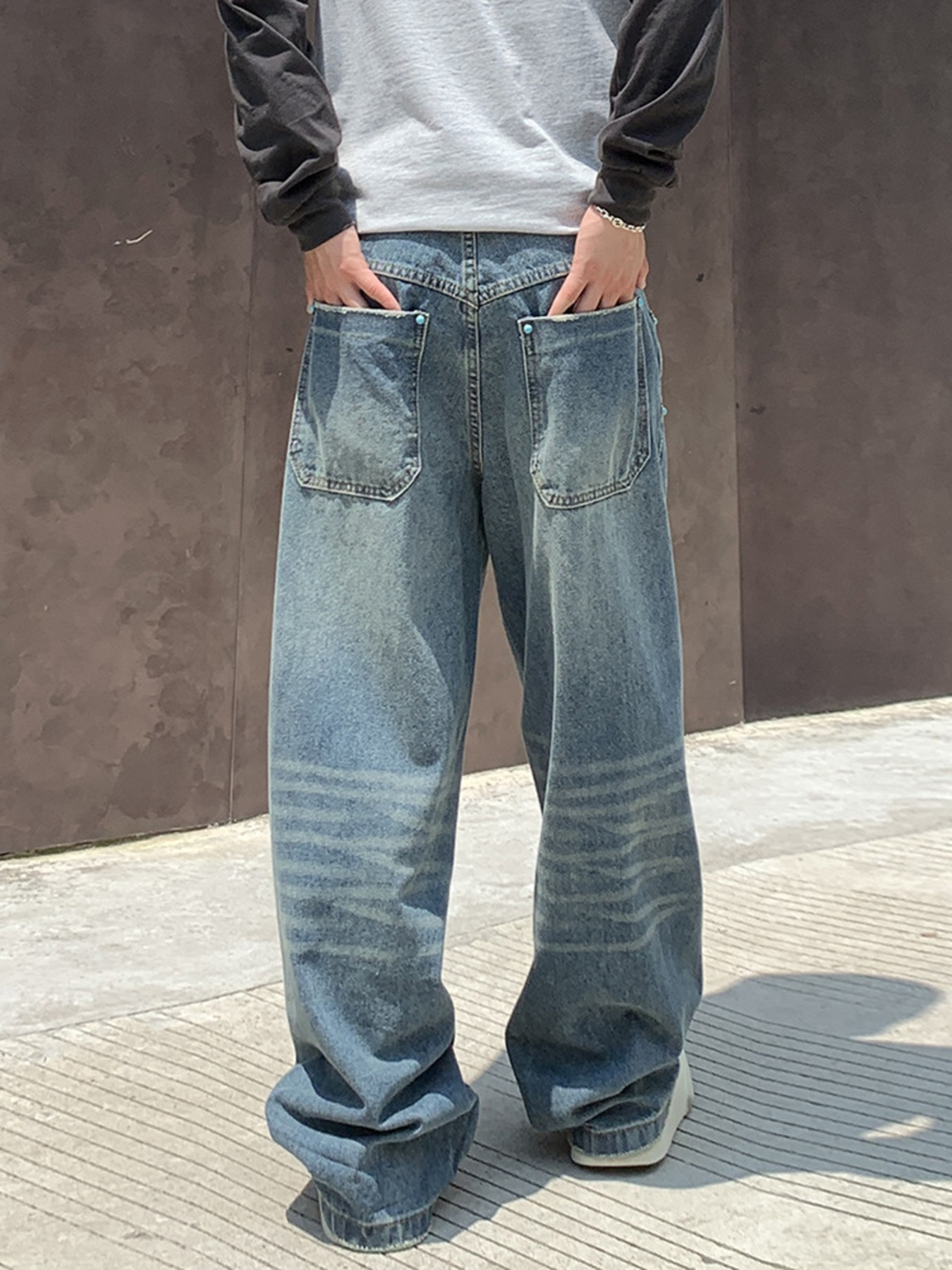 Men's Full Size Distressed Wide Leg Jeans Plus Size
