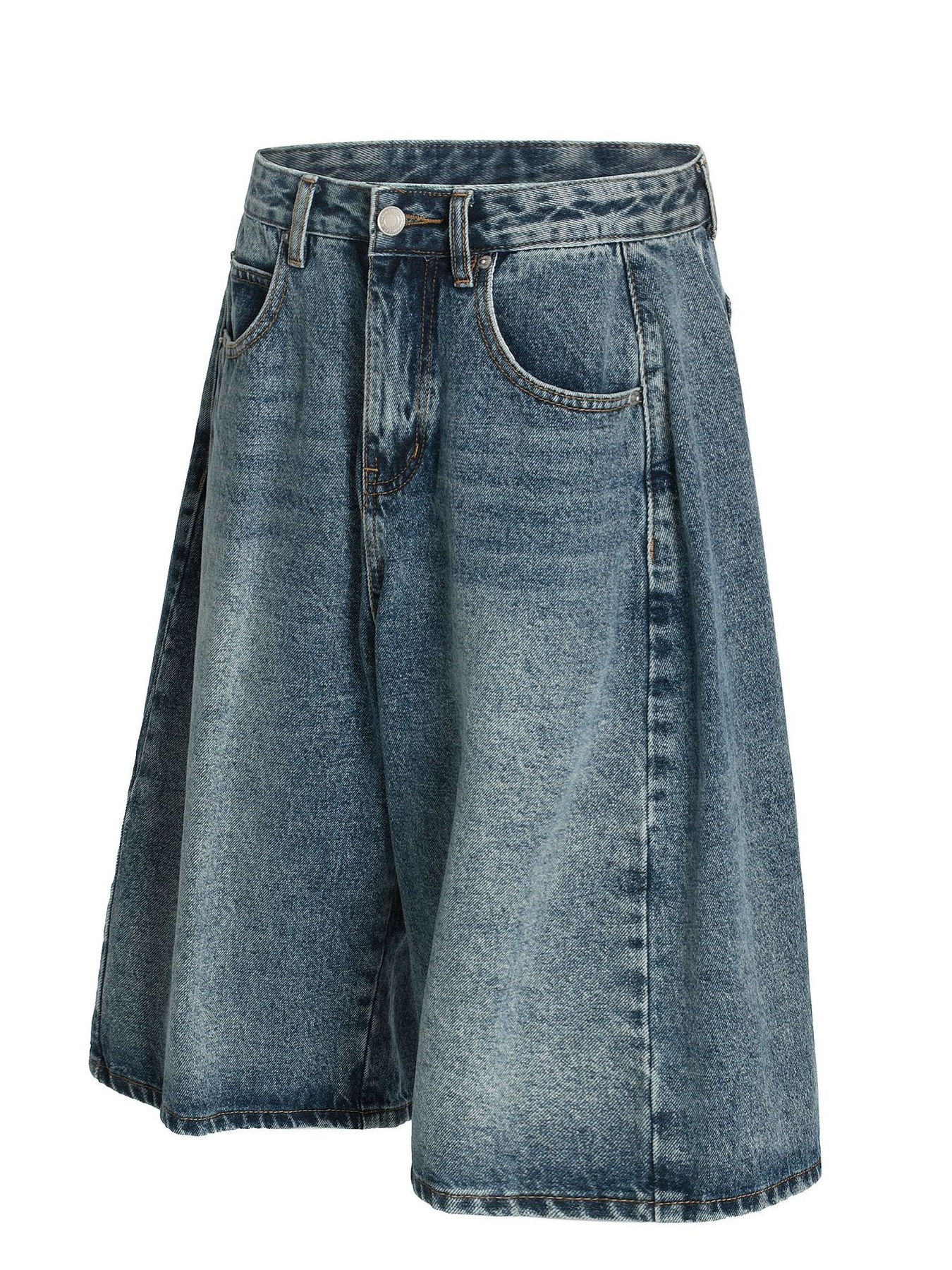 Men's Washed Wide-Leg Denim Shorts