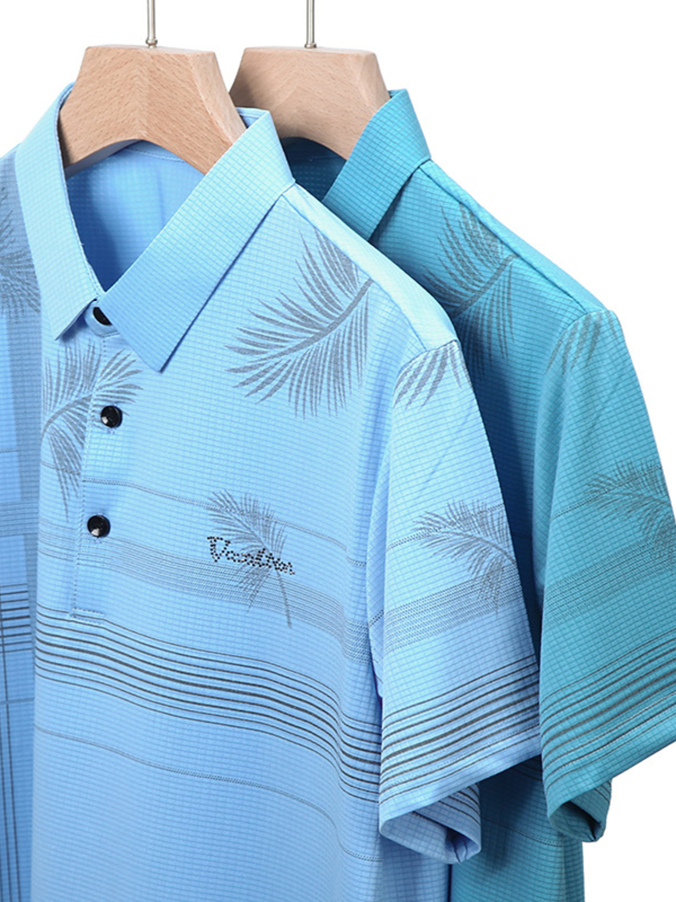 Men's Plus Size Palm Leaf Print Short Sleeve Polo Shirt