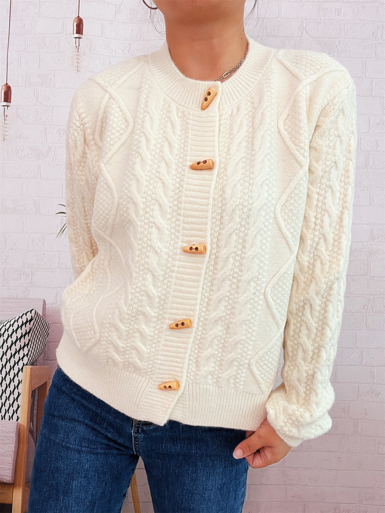 Cable Knit Button-Up Cardigan