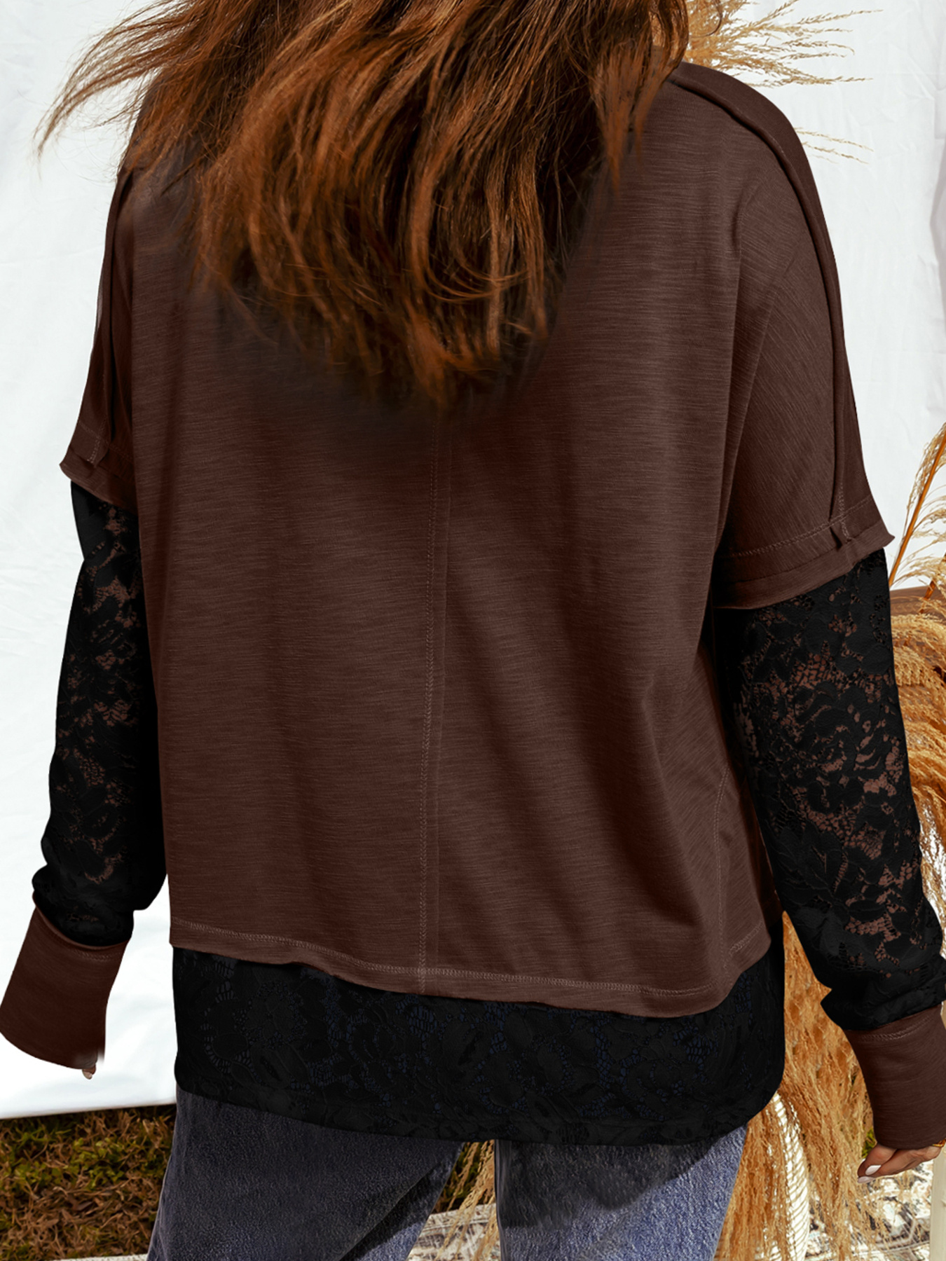 Rhinestone Spooky Graphic Lace Patchwork Long Sleeve T Shirt